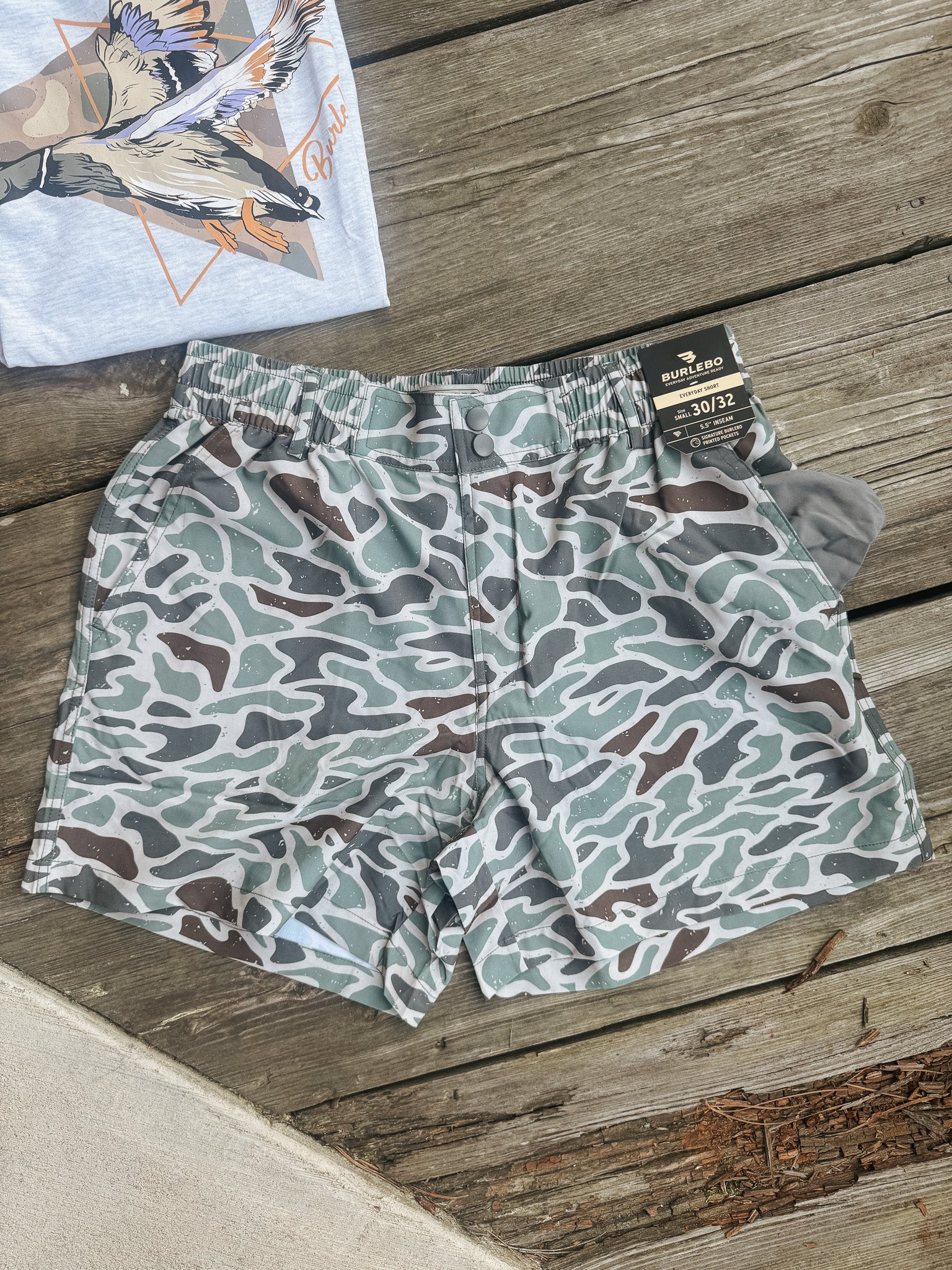 Men's Burlebo 5.5" Everyday Short - Retro Duck Camo - Grey Pocket