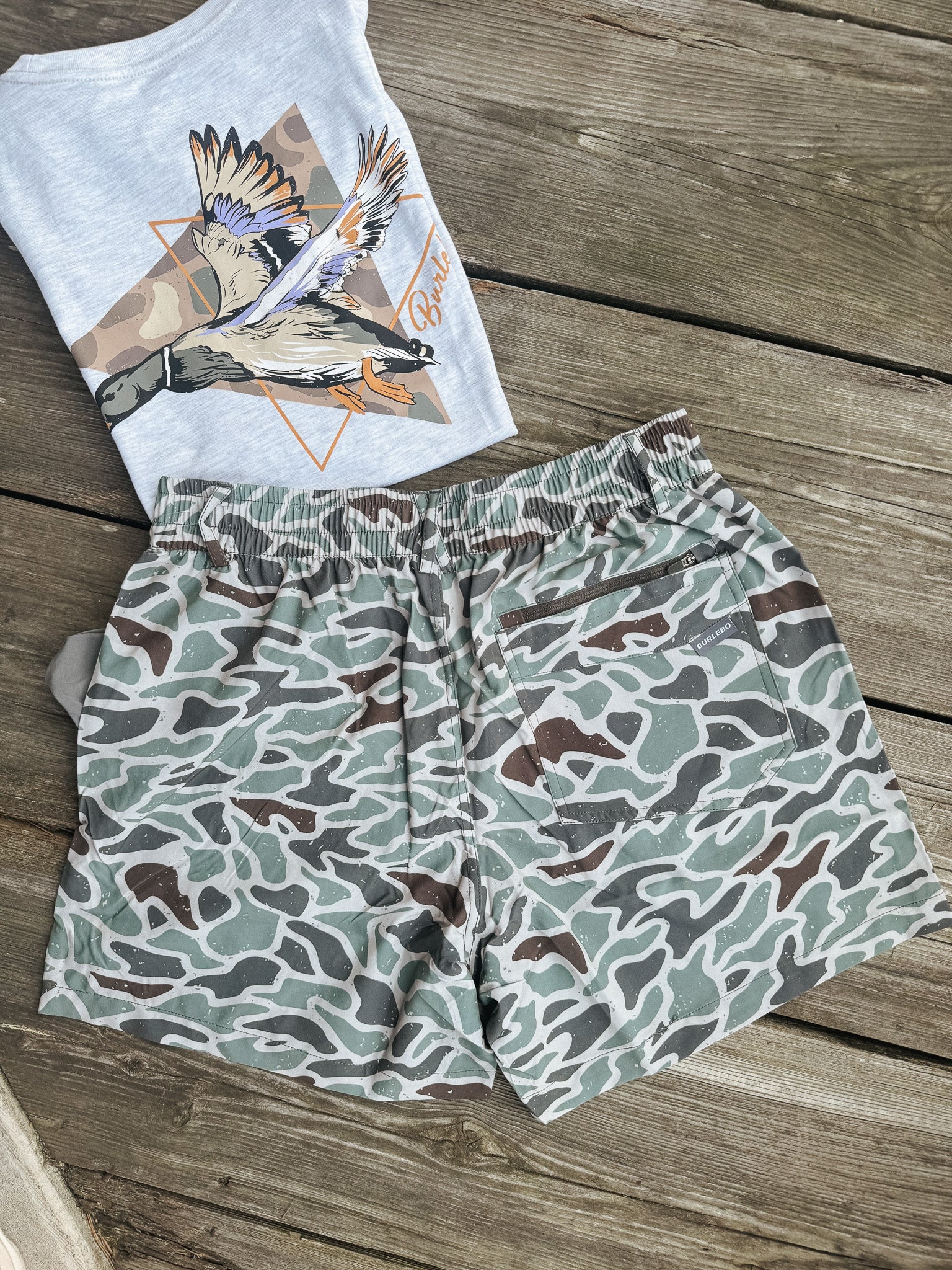 Men's Burlebo 5.5" Everyday Short - Retro Duck Camo - Grey Pocket