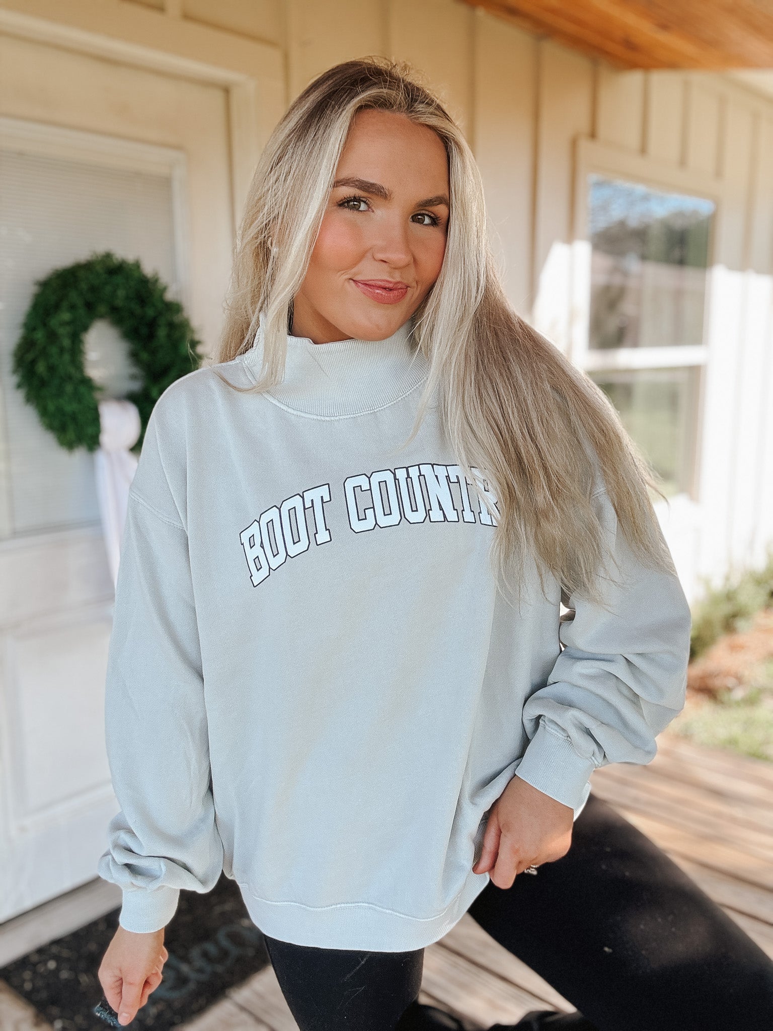 Boot Country Light Grey Mock Neck Sweatshirt