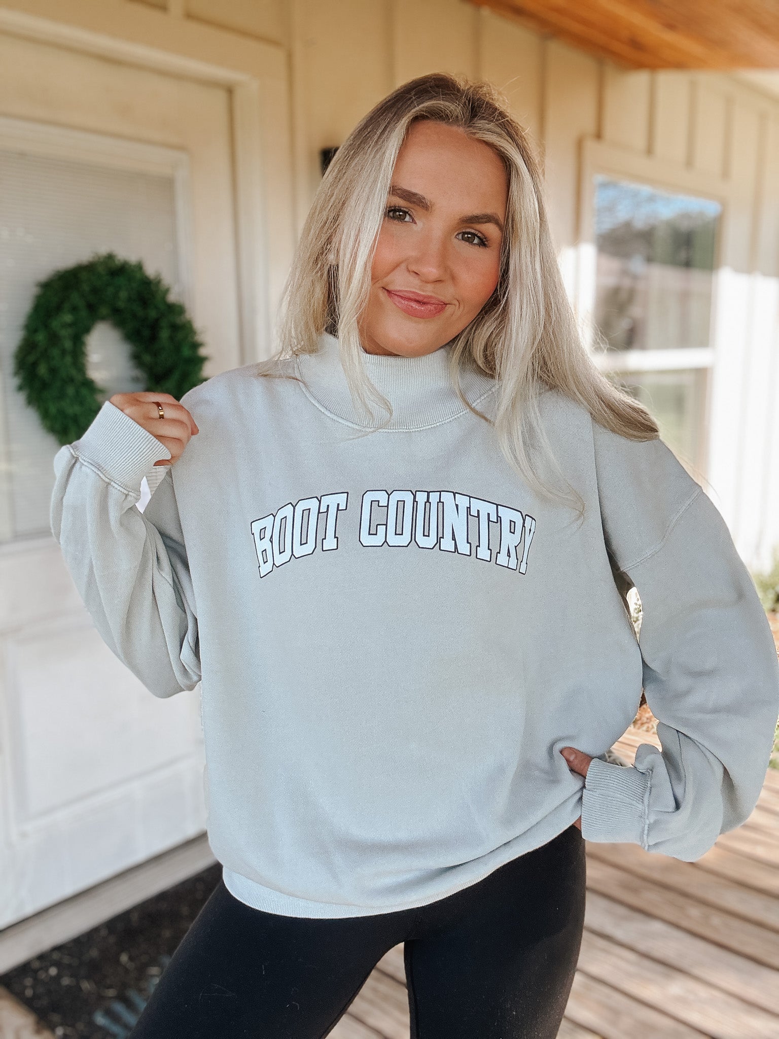 Boot Country Light Grey Mock Neck Sweatshirt