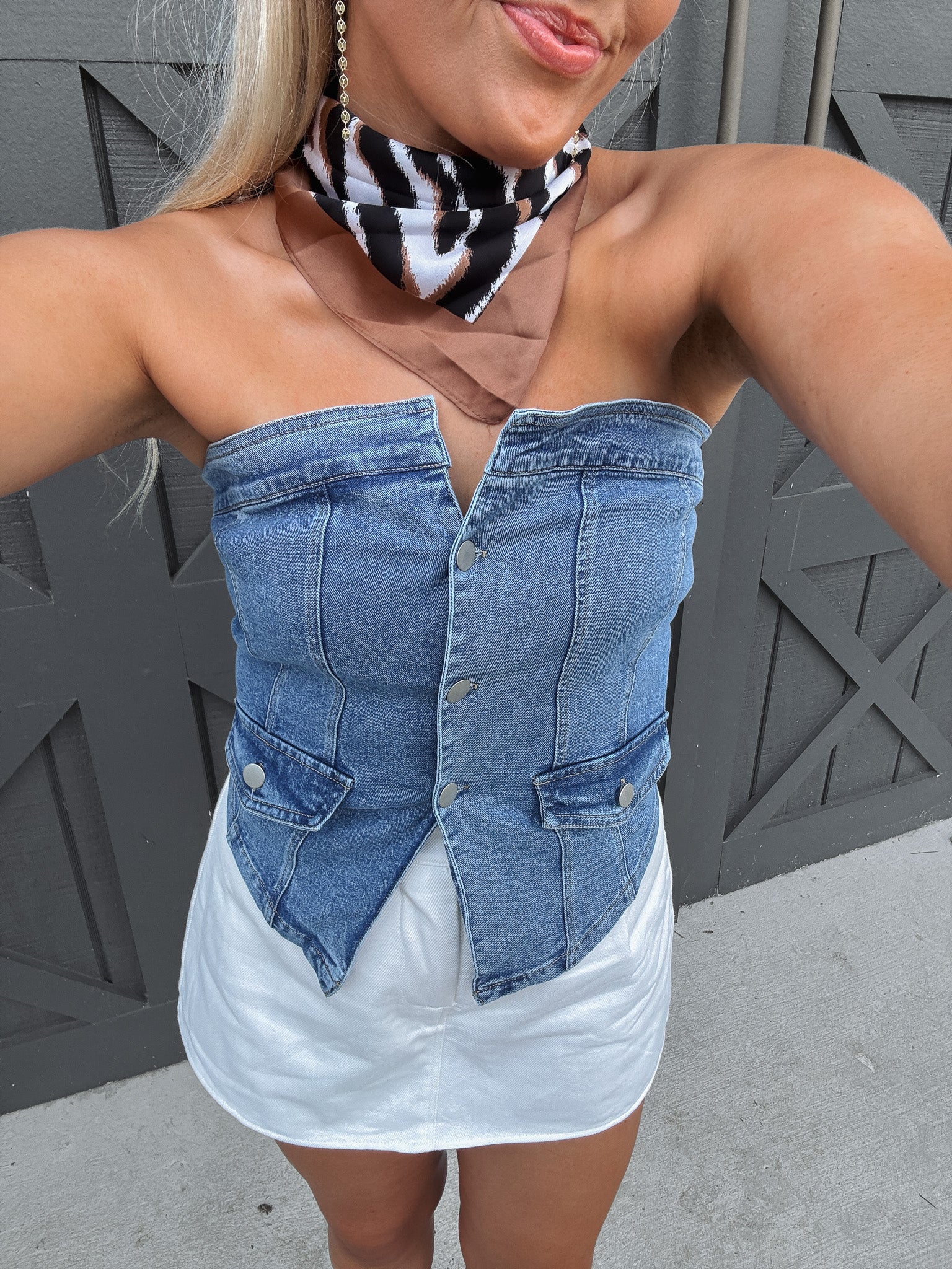 Stadium Lights Strapless Denim Top