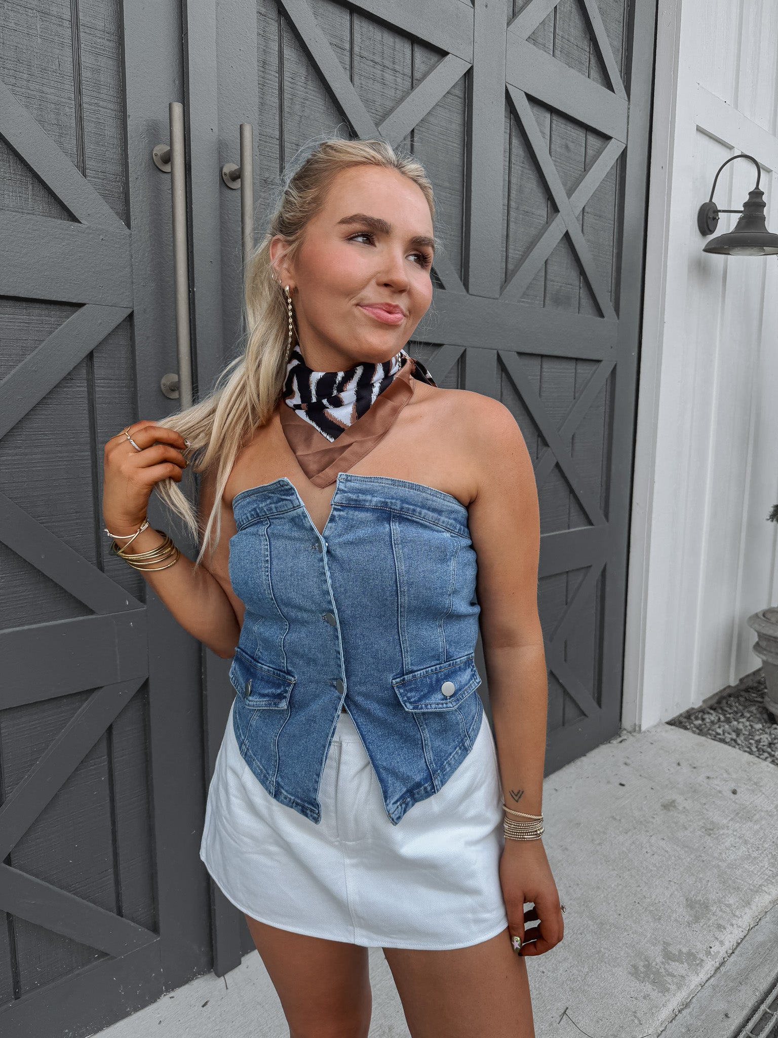 Stadium Lights Strapless Denim Top