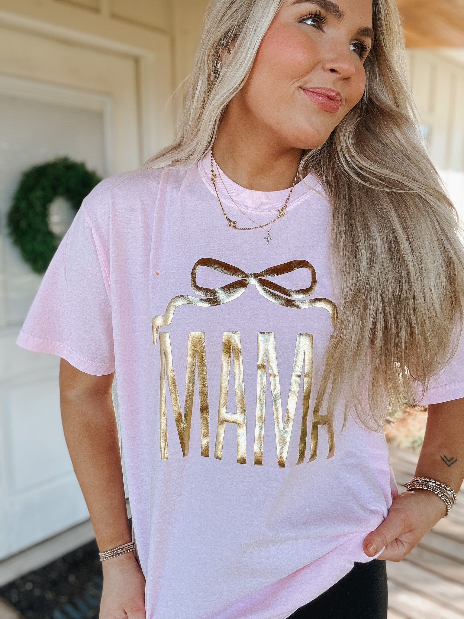 Mama Gold Bow Puff Tee