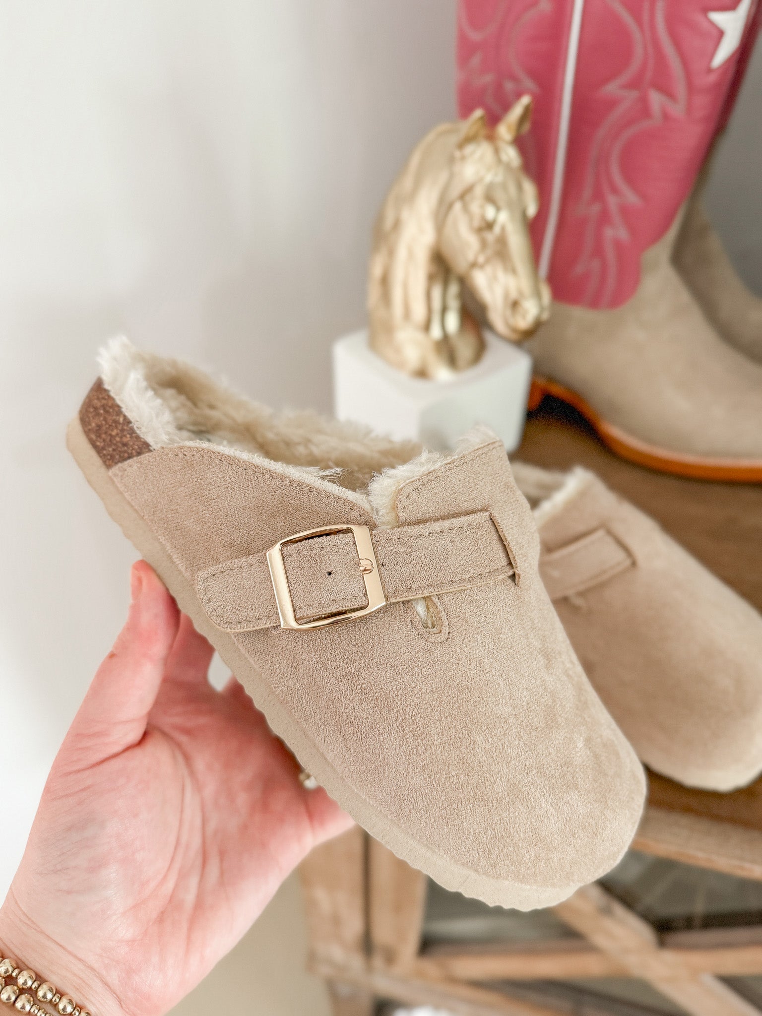 The Holly Fur Lined Clogs in Sand