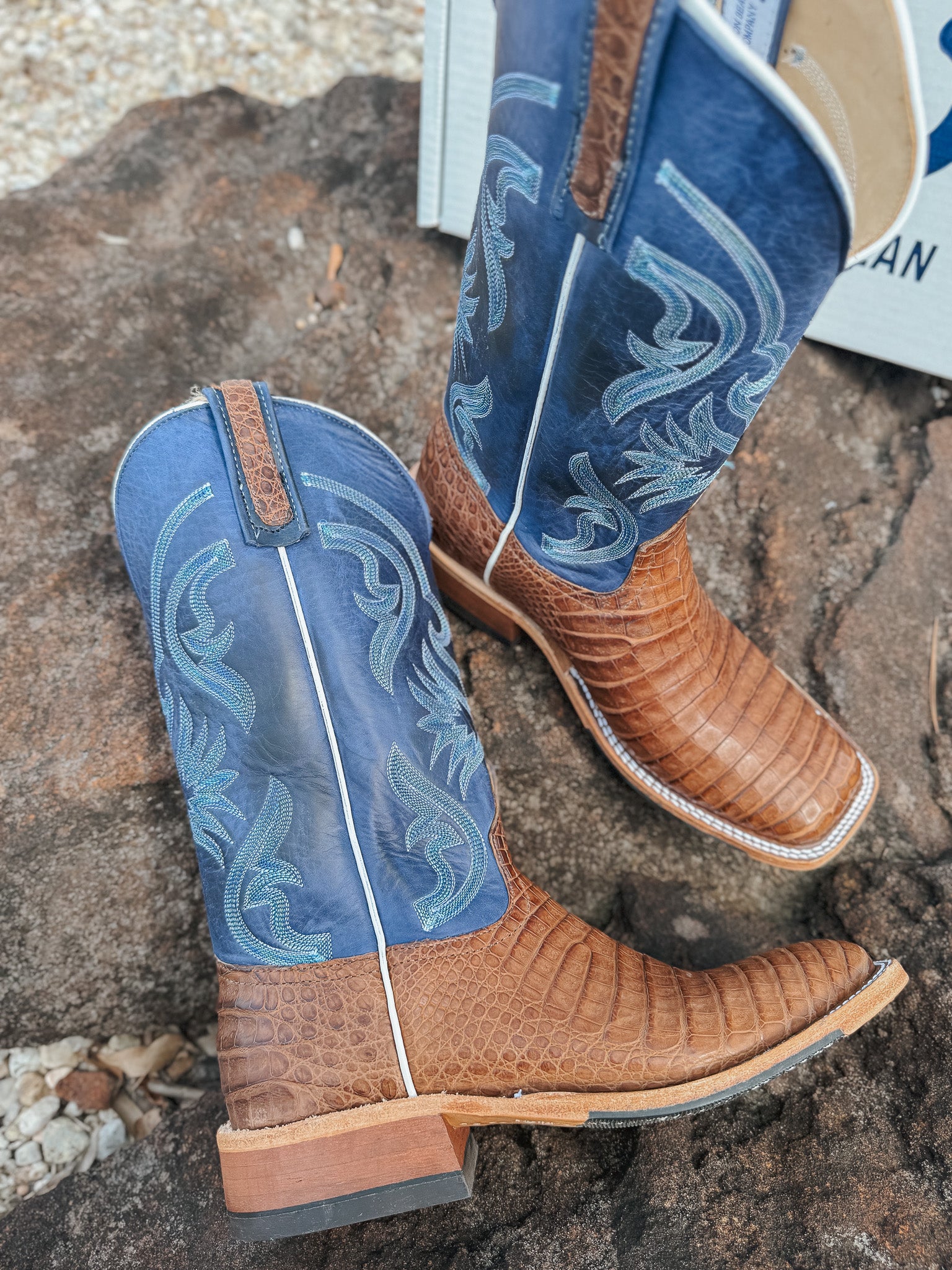 Men's Anderson Bean BC Exclusive Caiman Belly Oak/Blue Boots