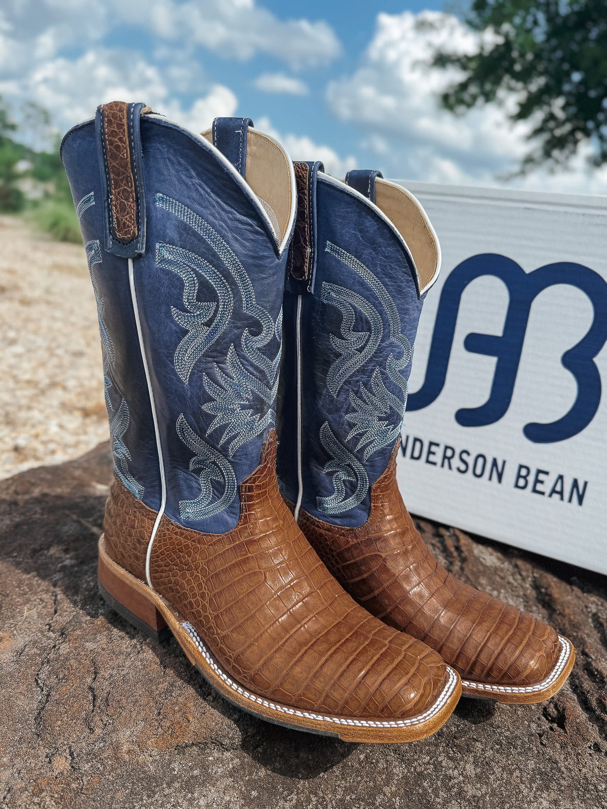 Men's Anderson Bean BC Exclusive Caiman Belly Oak/Blue Boots
