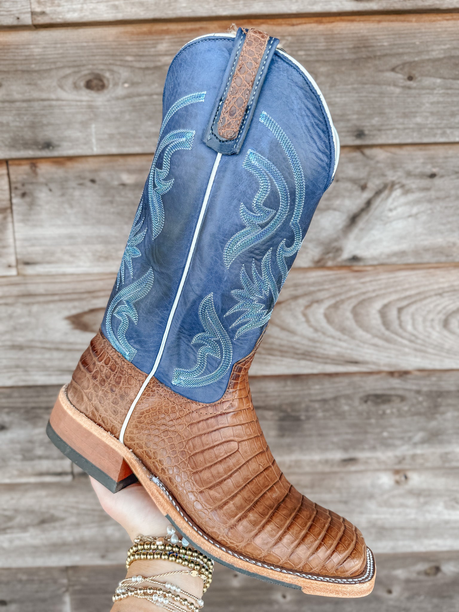 Men's Anderson Bean BC Exclusive Caiman Belly Oak/Blue Boots