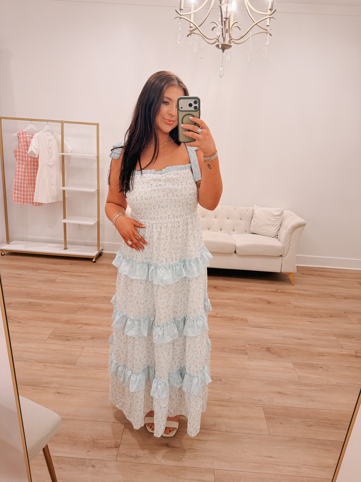 Ditsy Smocked Midi Dress