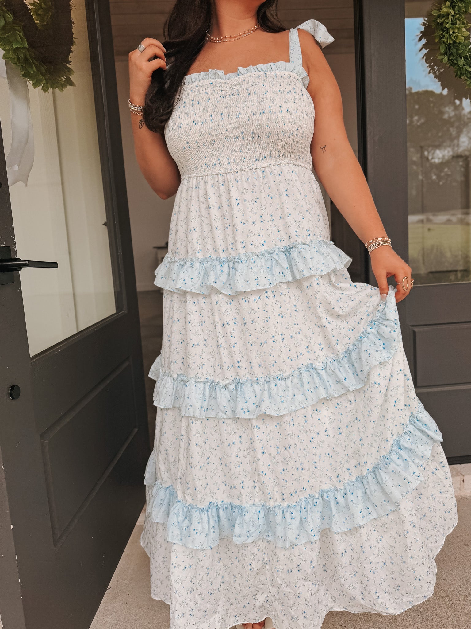 Ditsy Smocked Midi Dress