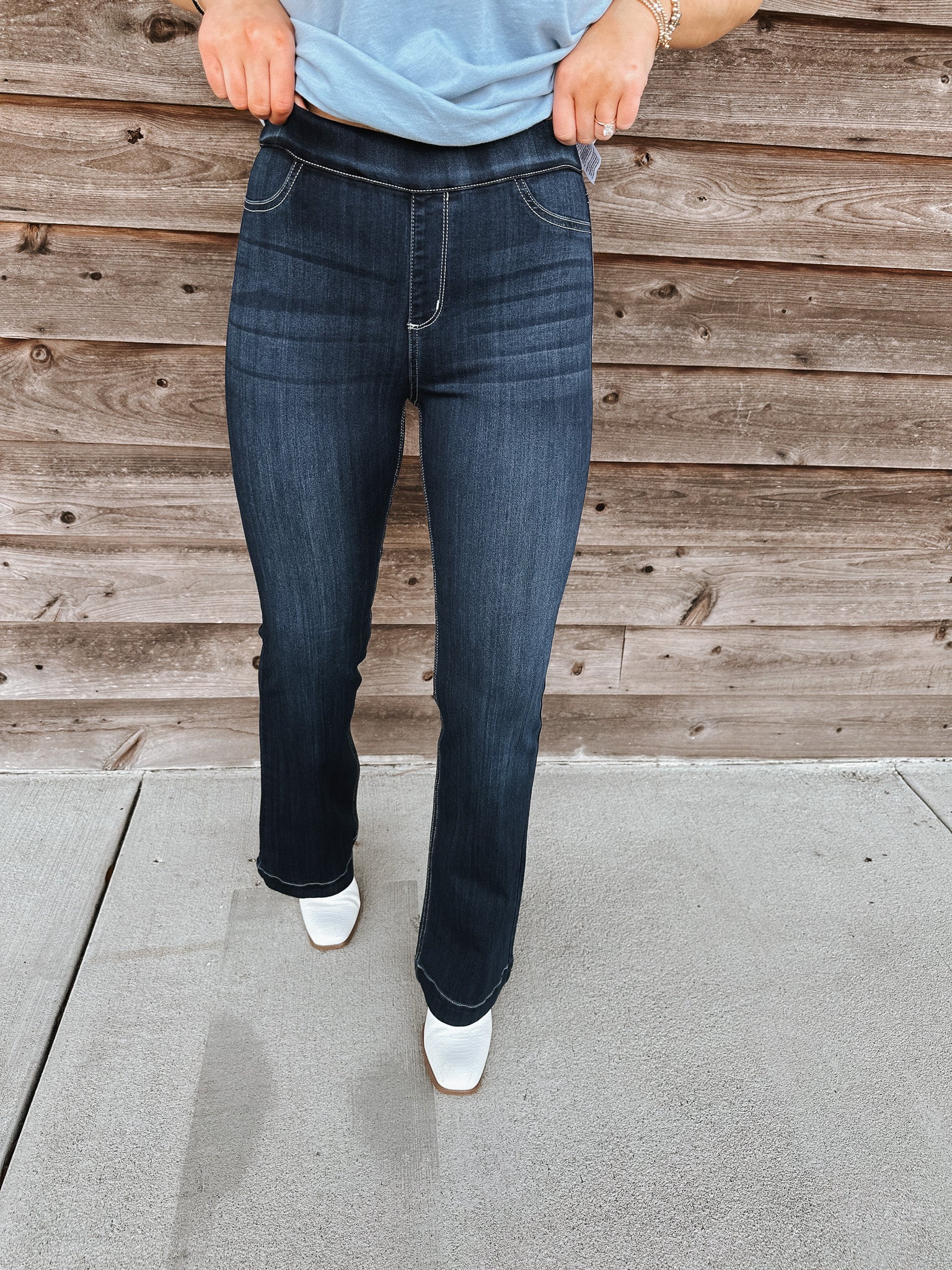 The Indie Comfort Pull On Flare Jeans