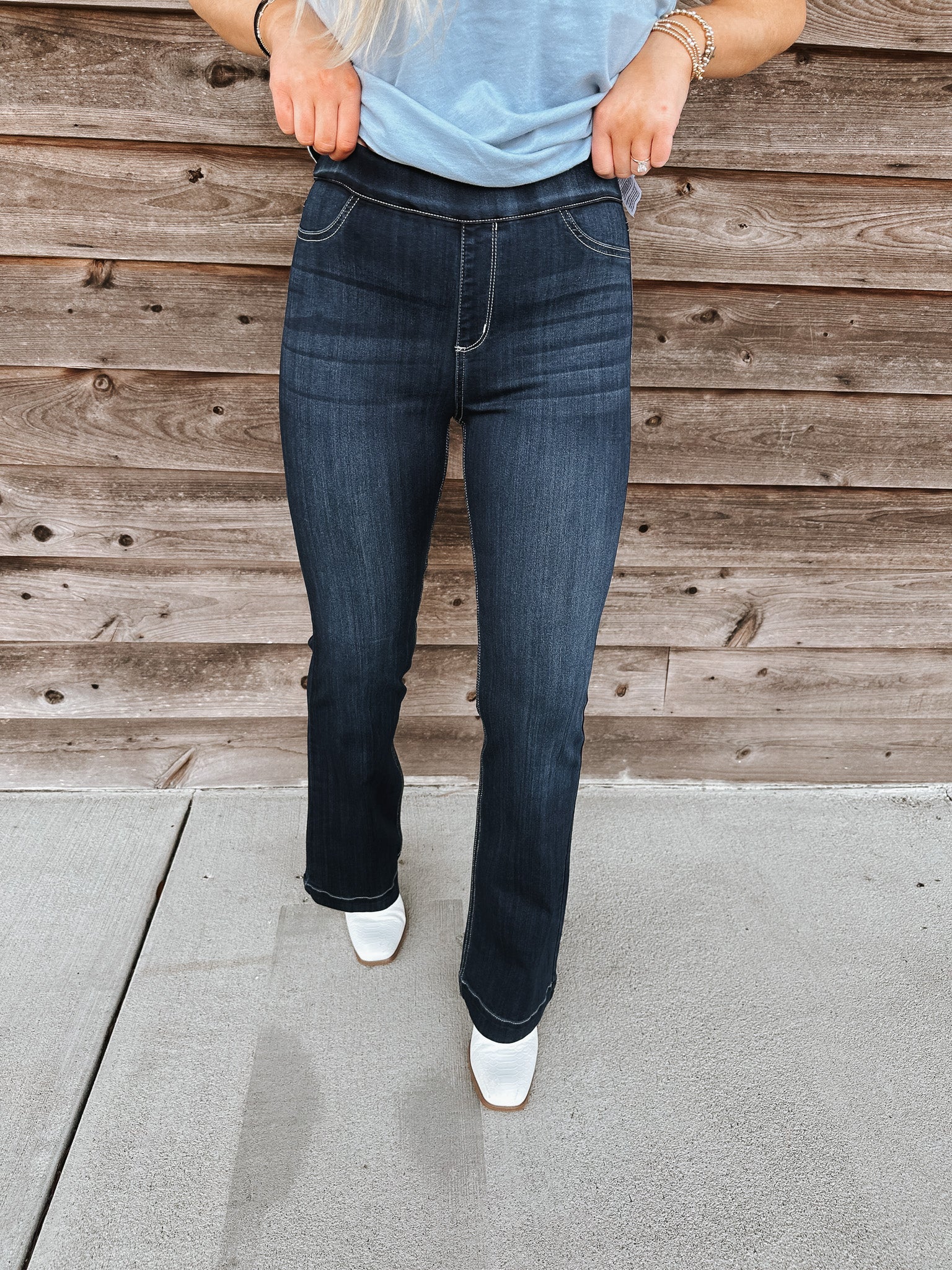 The Indie Comfort Pull On Flare Jeans