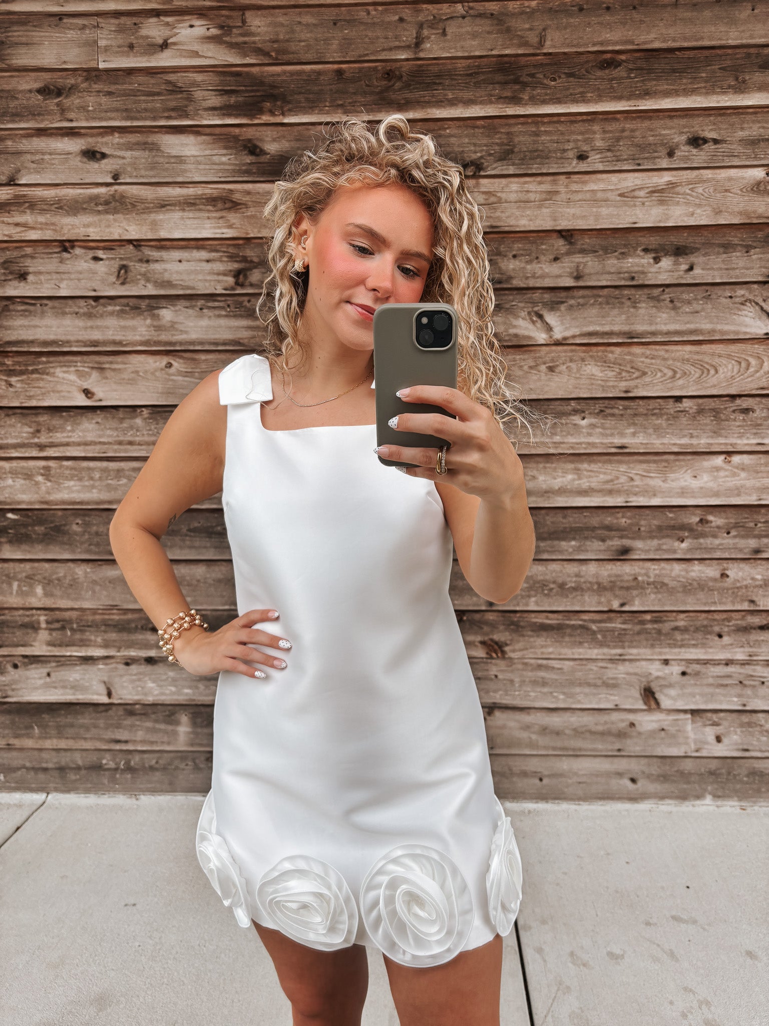 Petal Pop Mini Dress in Off White