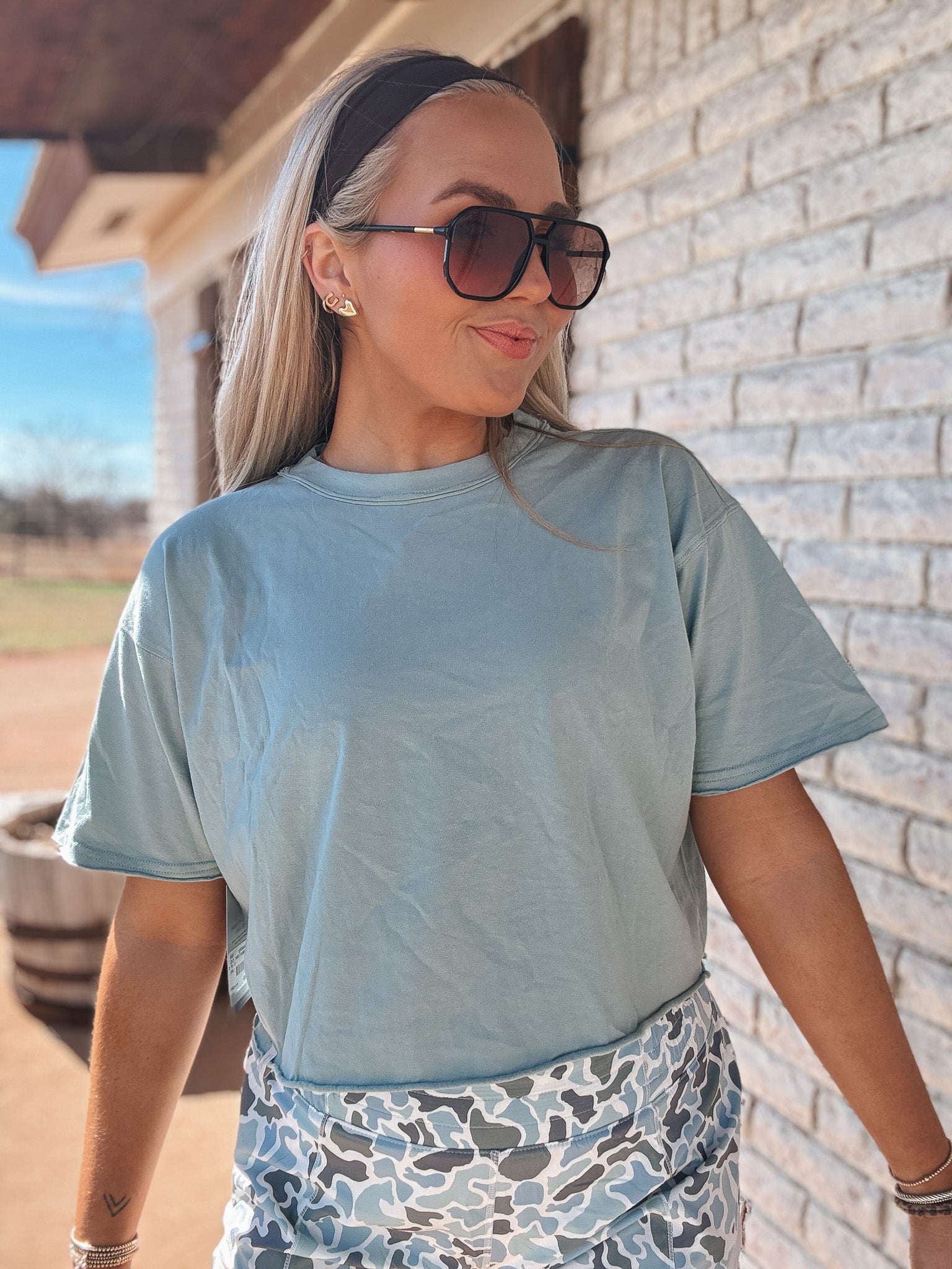 Local Girl Outfitters Boxy Cropped T-Shirt in Jade