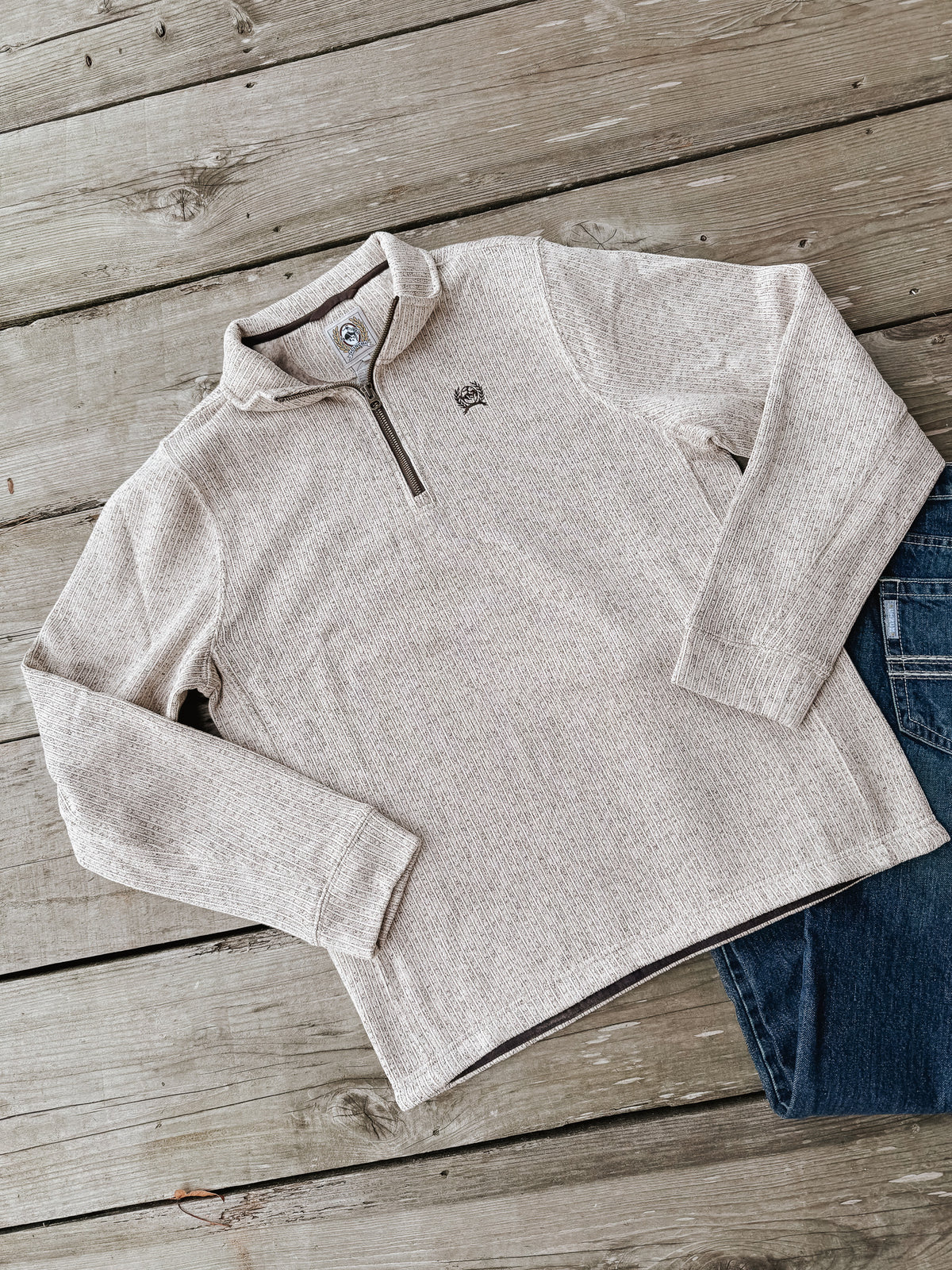 Suéter con cremallera 1/4 Cinch para hombre - Piedra