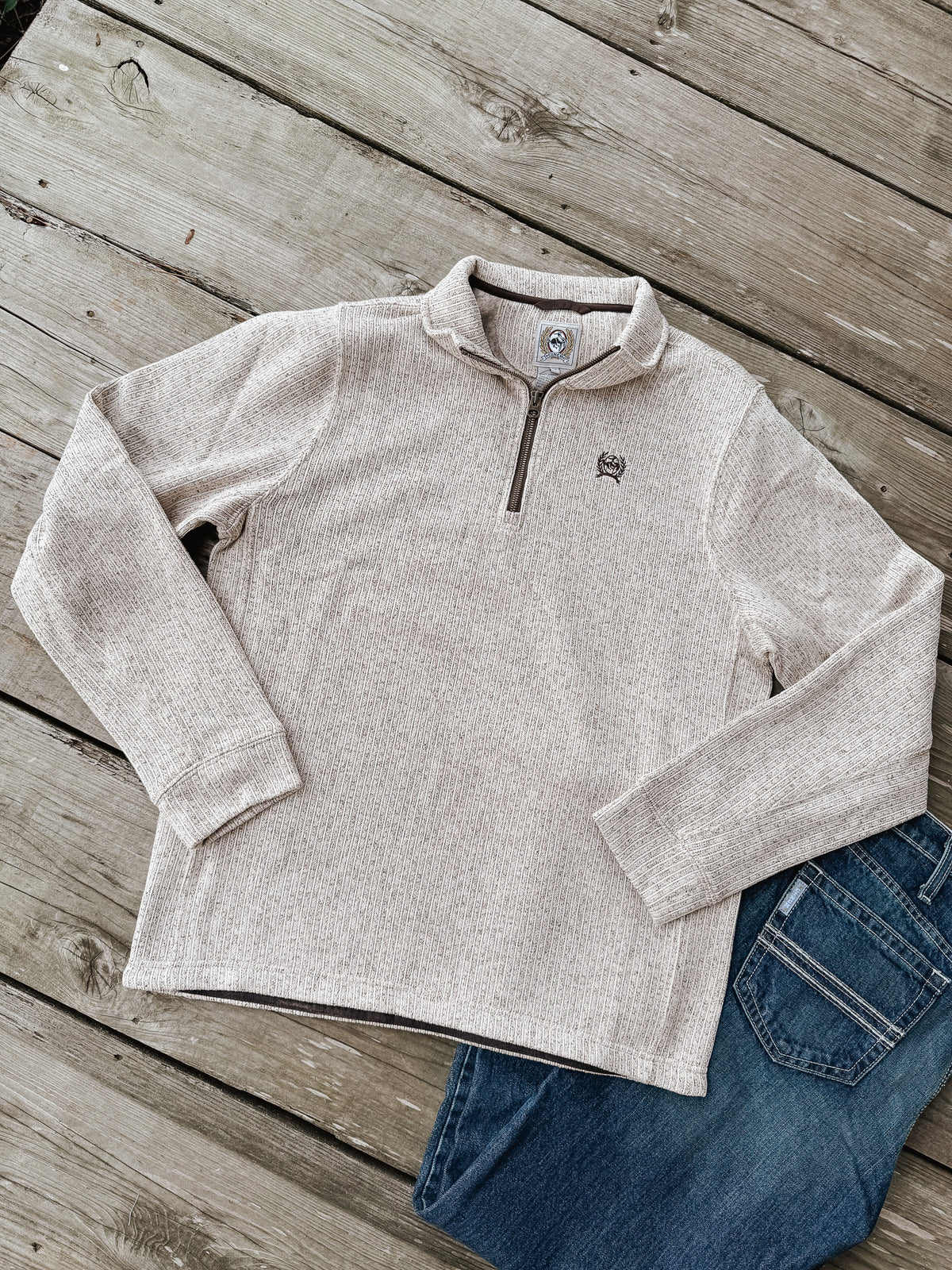 Suéter con cremallera 1/4 Cinch para hombre - Piedra