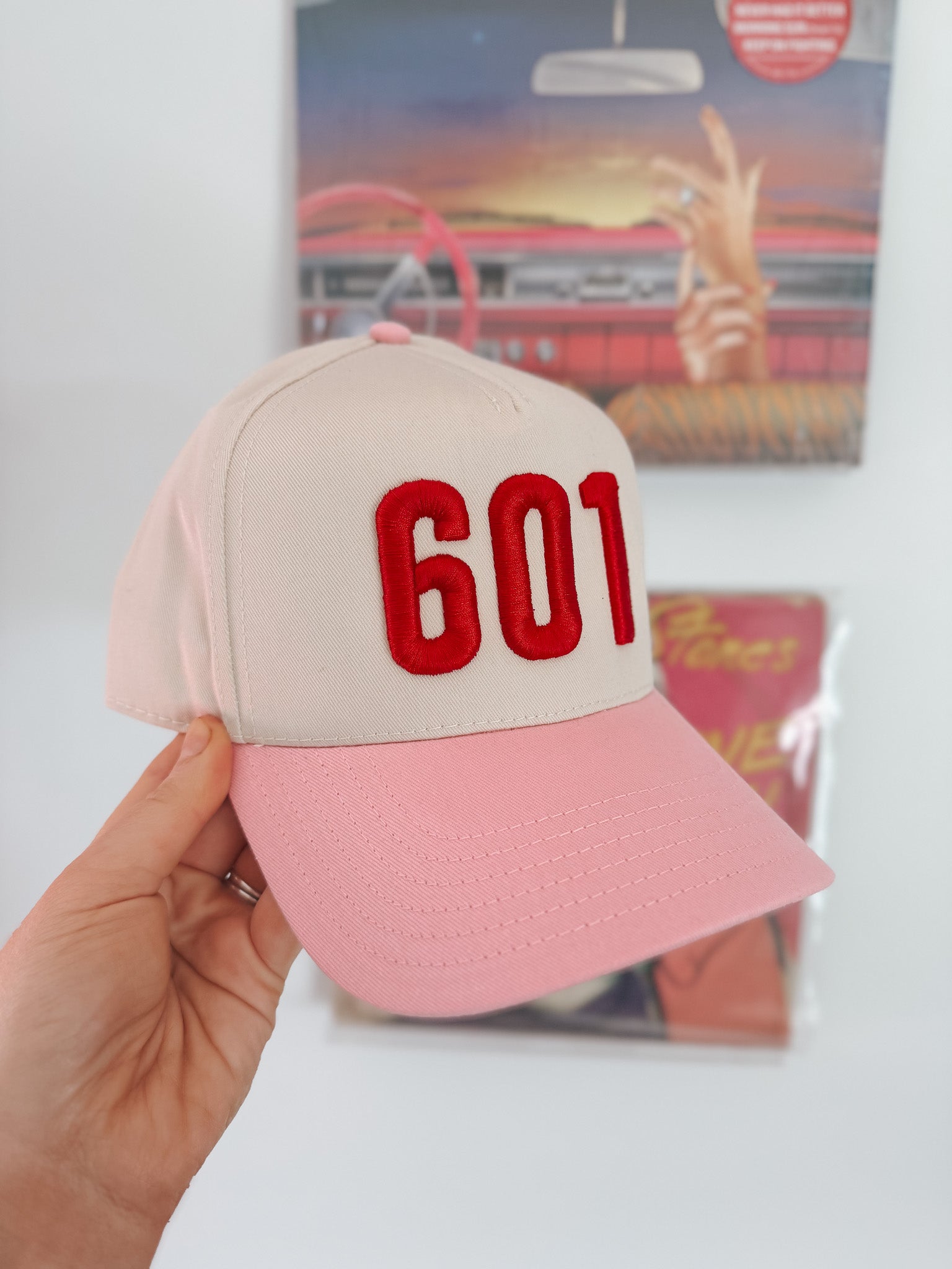 601 Red Puff Pink & Cream Trucker Hat