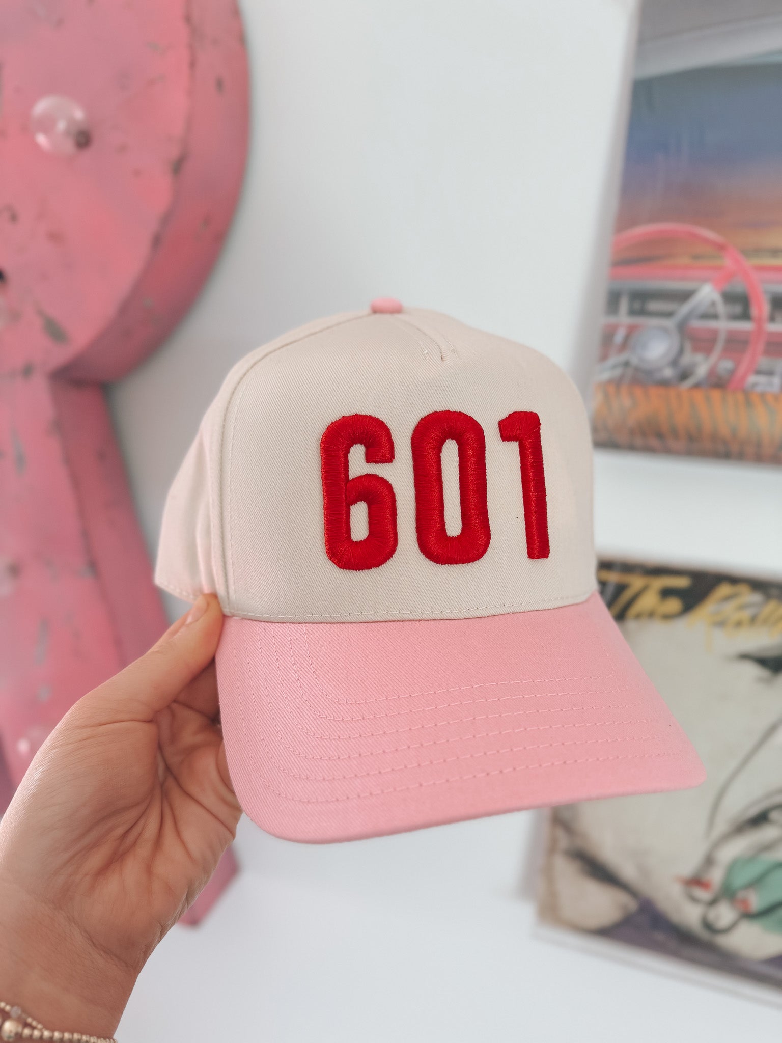 601 Red Puff Pink & Cream Trucker Hat