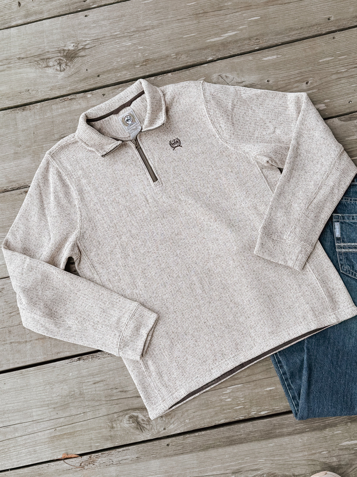 Suéter con cremallera 1/4 Cinch para hombre - Piedra
