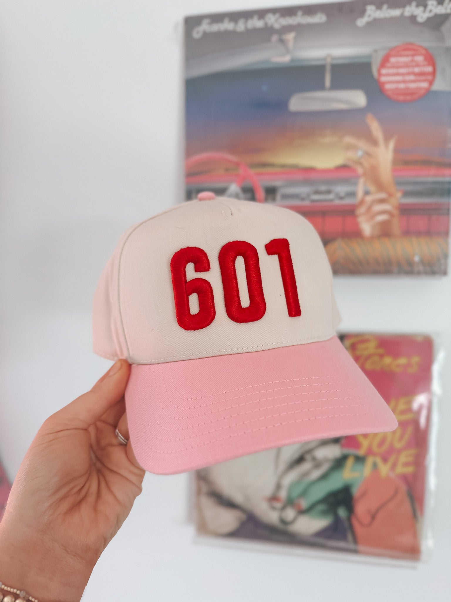 601 Red Puff Pink & Cream Trucker Hat