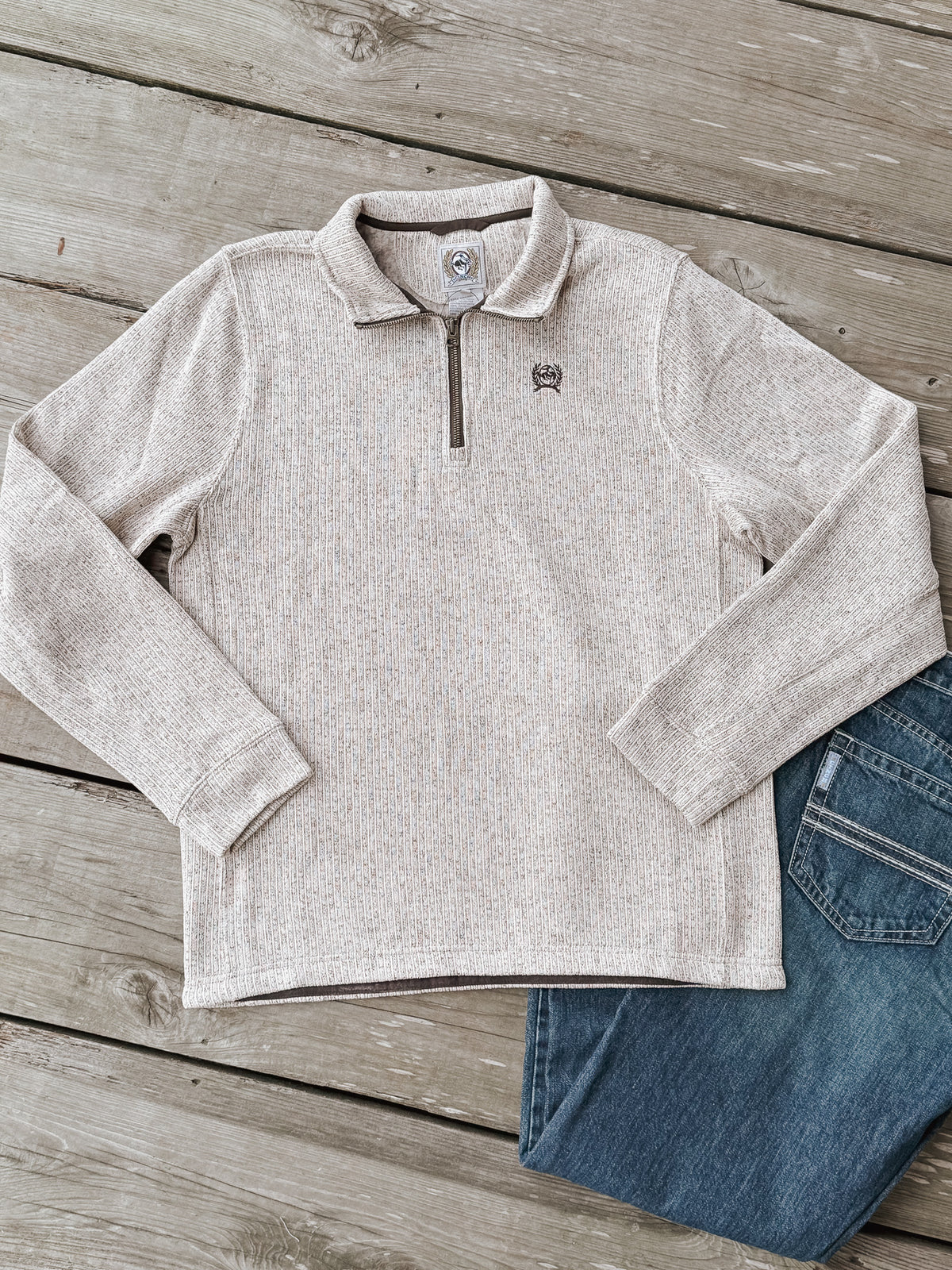 Suéter con cremallera 1/4 Cinch para hombre - Piedra