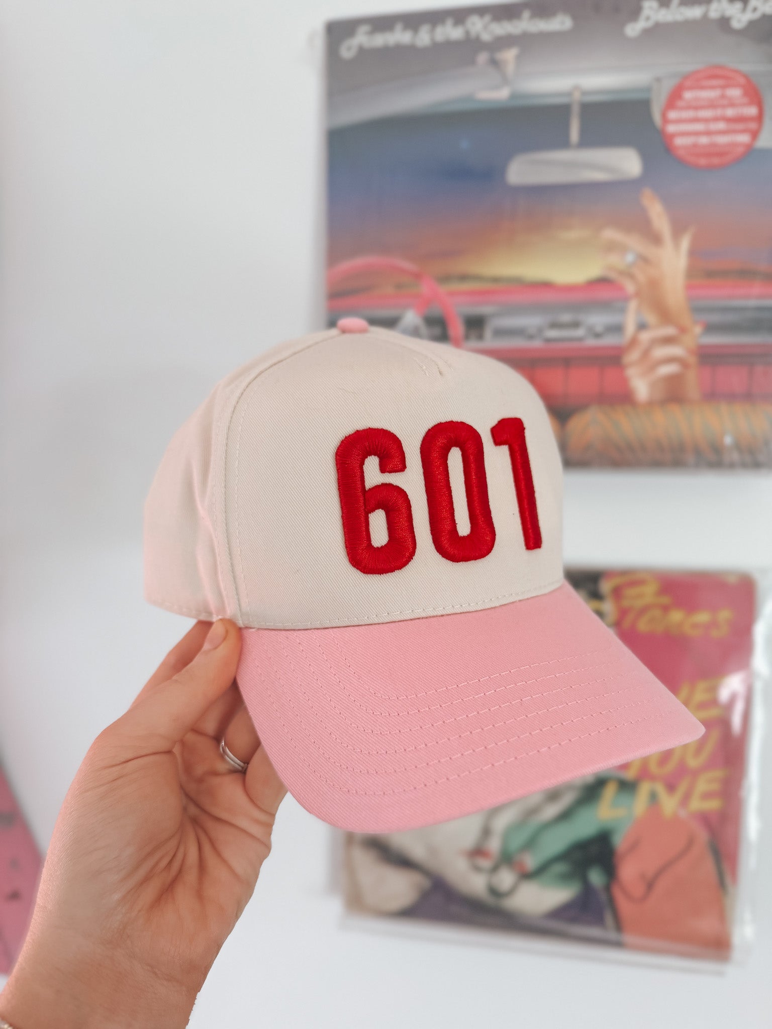 601 Red Puff Pink & Cream Trucker Hat