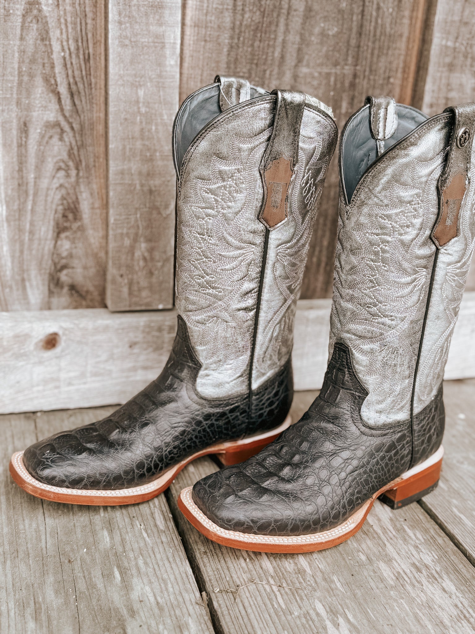 Women's Tanner Mark Amberlyn Hornback Caiman Print Black Boots