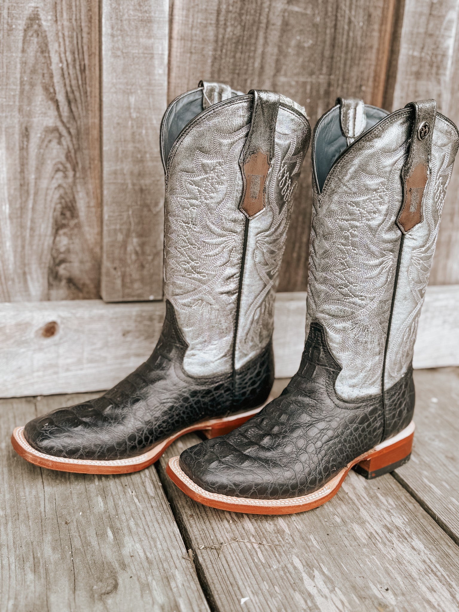 Women's Tanner Mark Amberlyn Hornback Caiman Print Black Boots