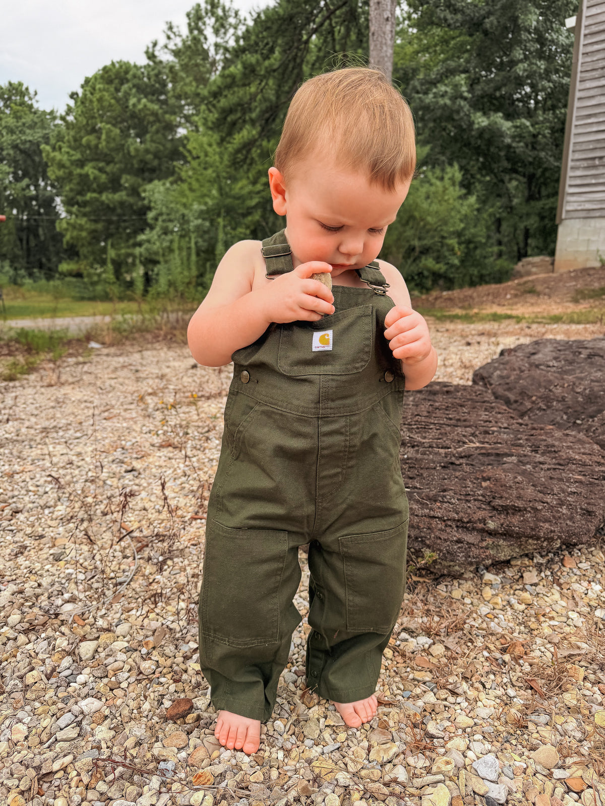 Carhartt Infant & Toddler Loose Fit Canvas Bib Overalls in Olive