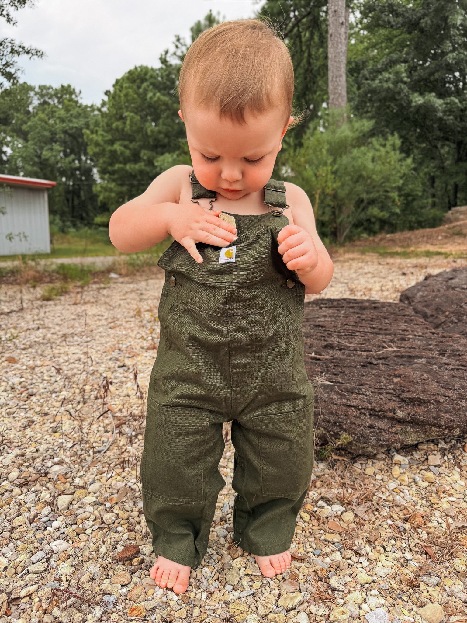 Carhartt Infant & Toddler Loose Fit Canvas Bib Overalls in Olive
