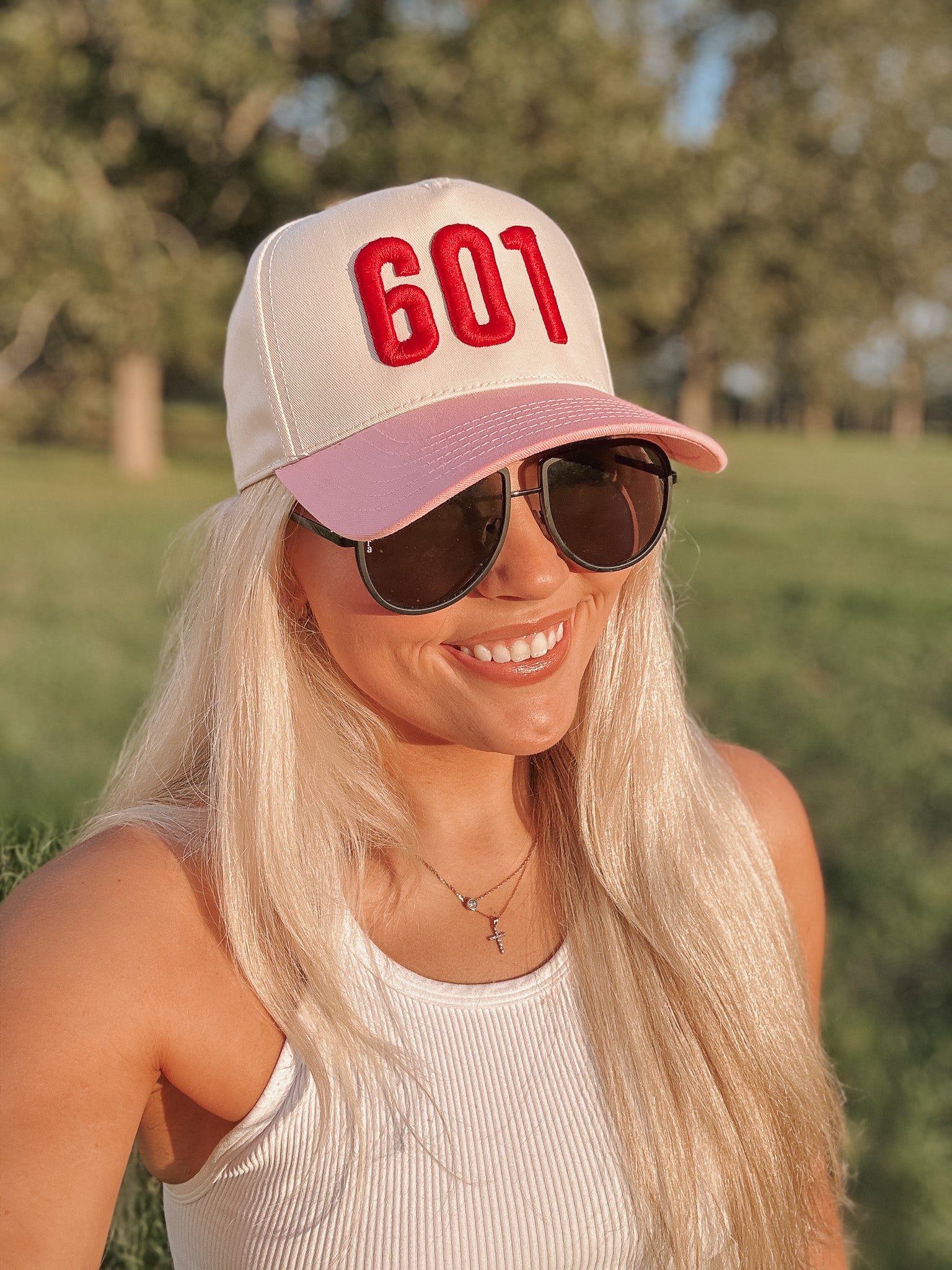 601 Red Puff Pink & Cream Trucker Hat