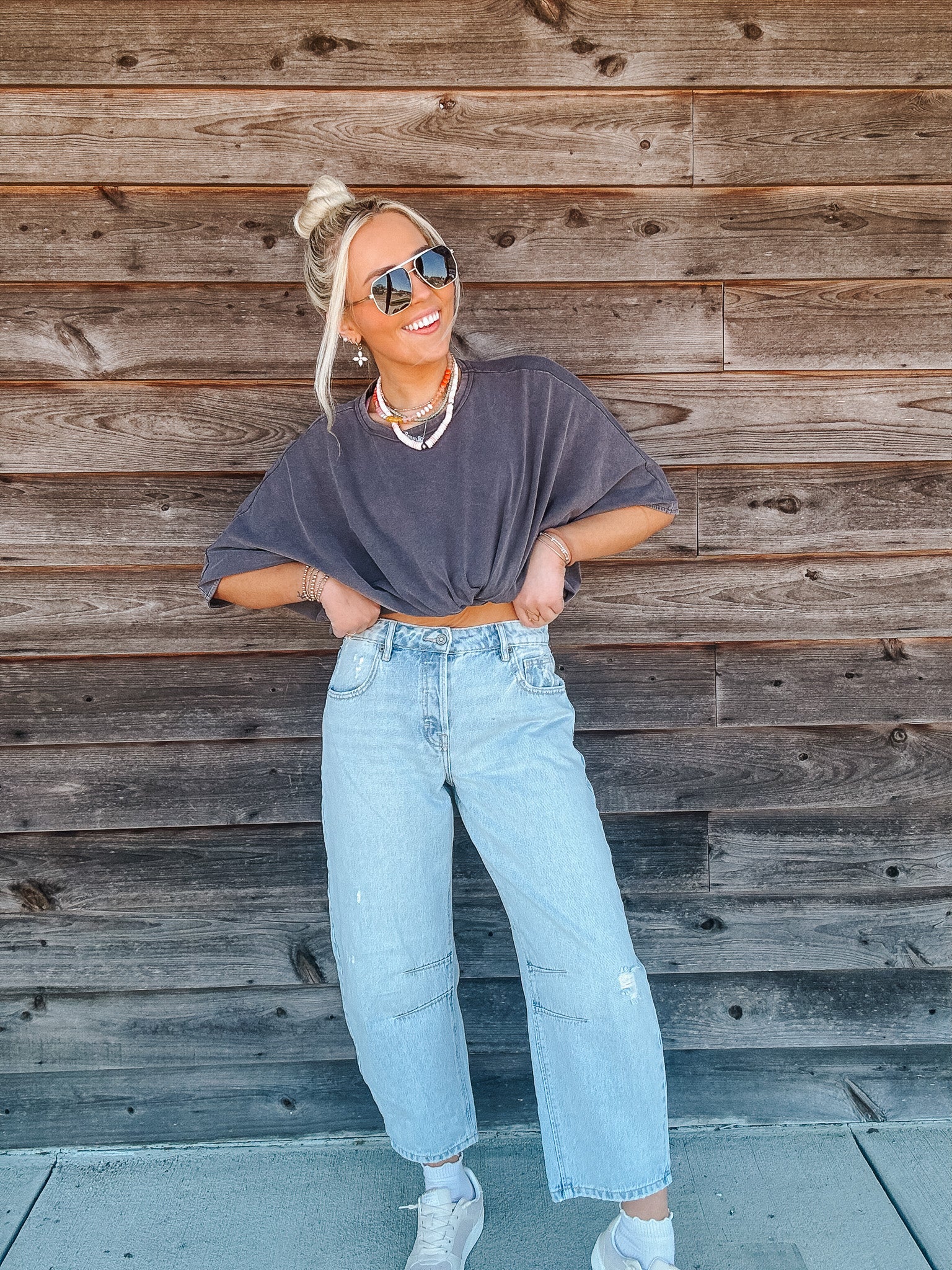 The Sammie Light Wash Crop Barrel Jean