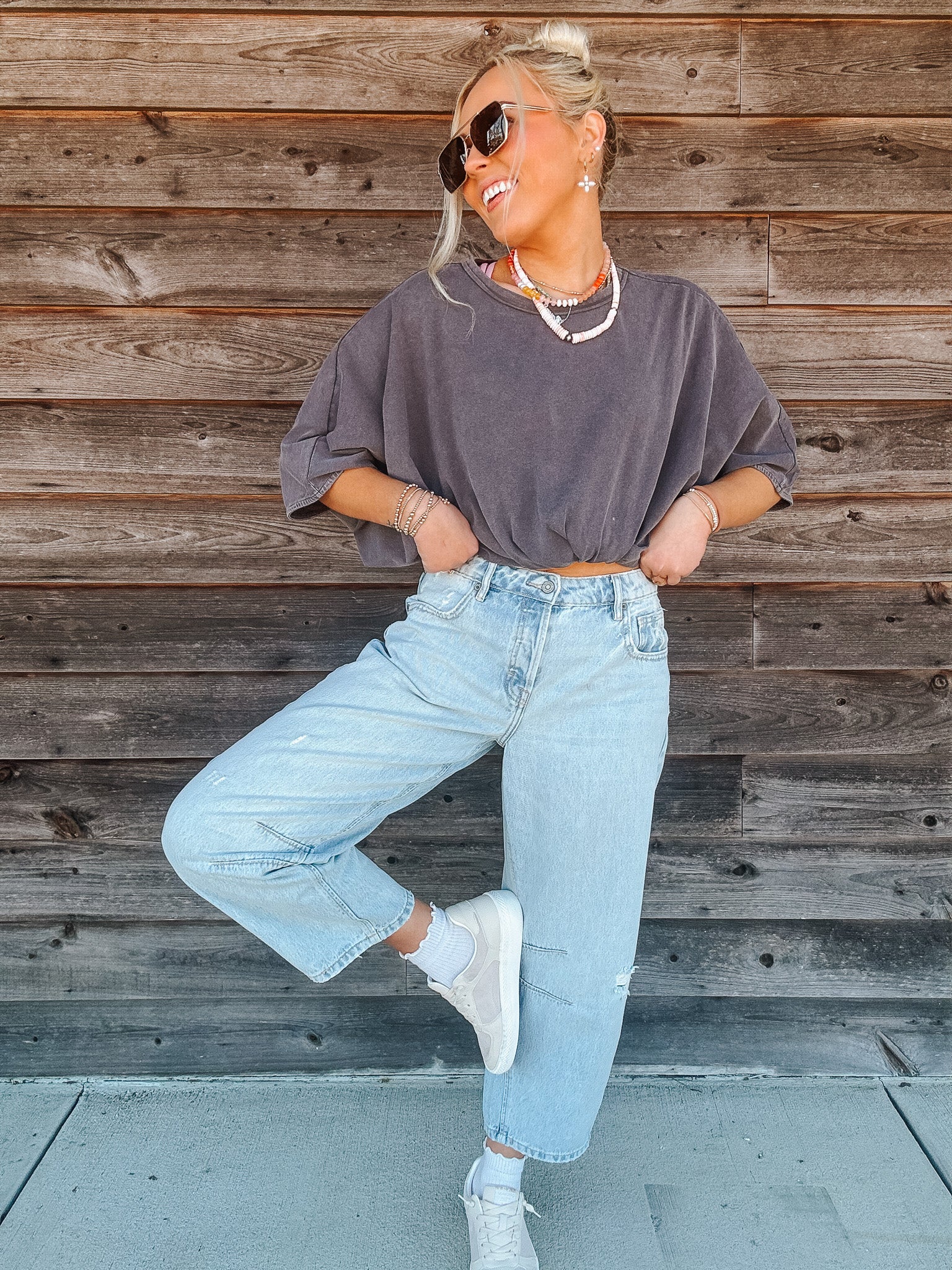 The Sammie Light Wash Crop Barrel Jean