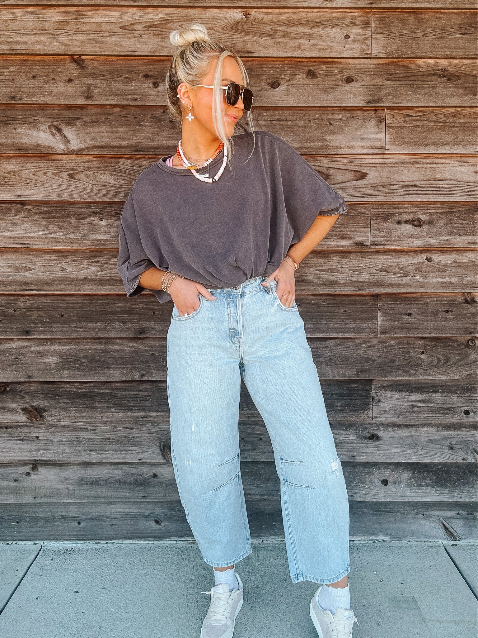 The Sammie Light Wash Crop Barrel Jean