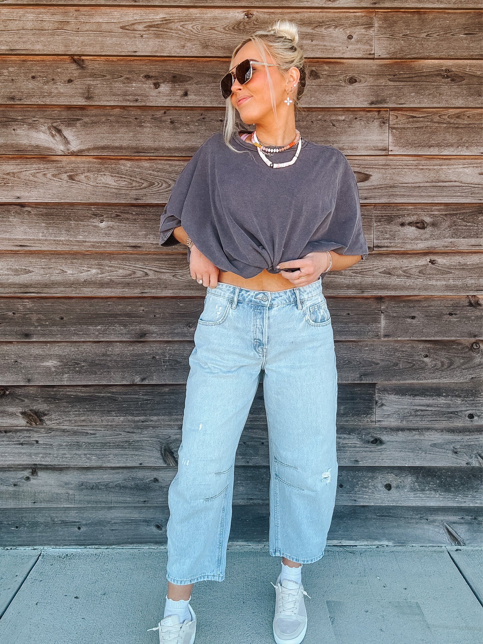 The Sammie Light Wash Crop Barrel Jean