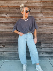 The Sammie Light Wash Crop Barrel Jean