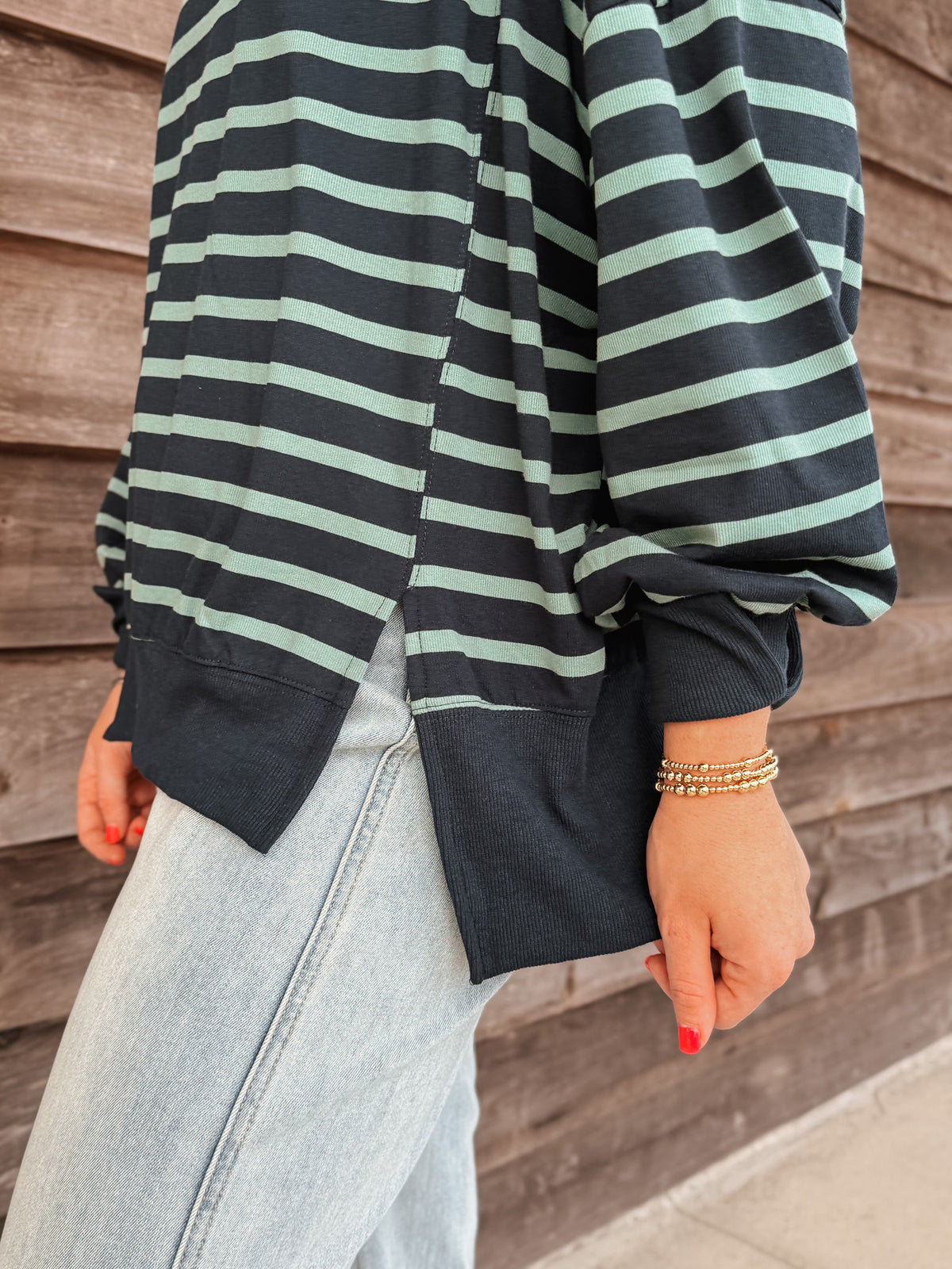 Simply Striped Mockneck in Navy/Sage