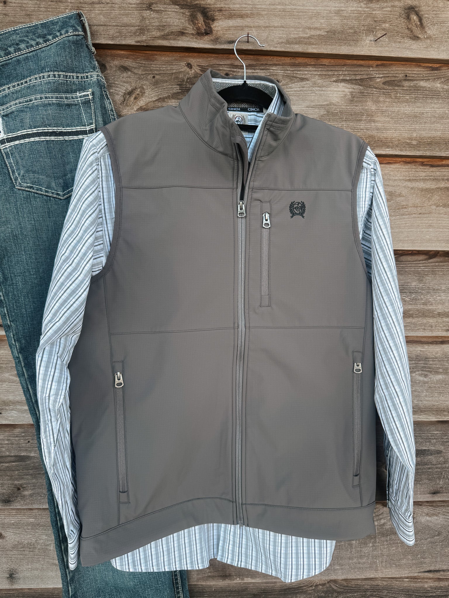 Men's Cinch Gray Windproof Zip Up Vest