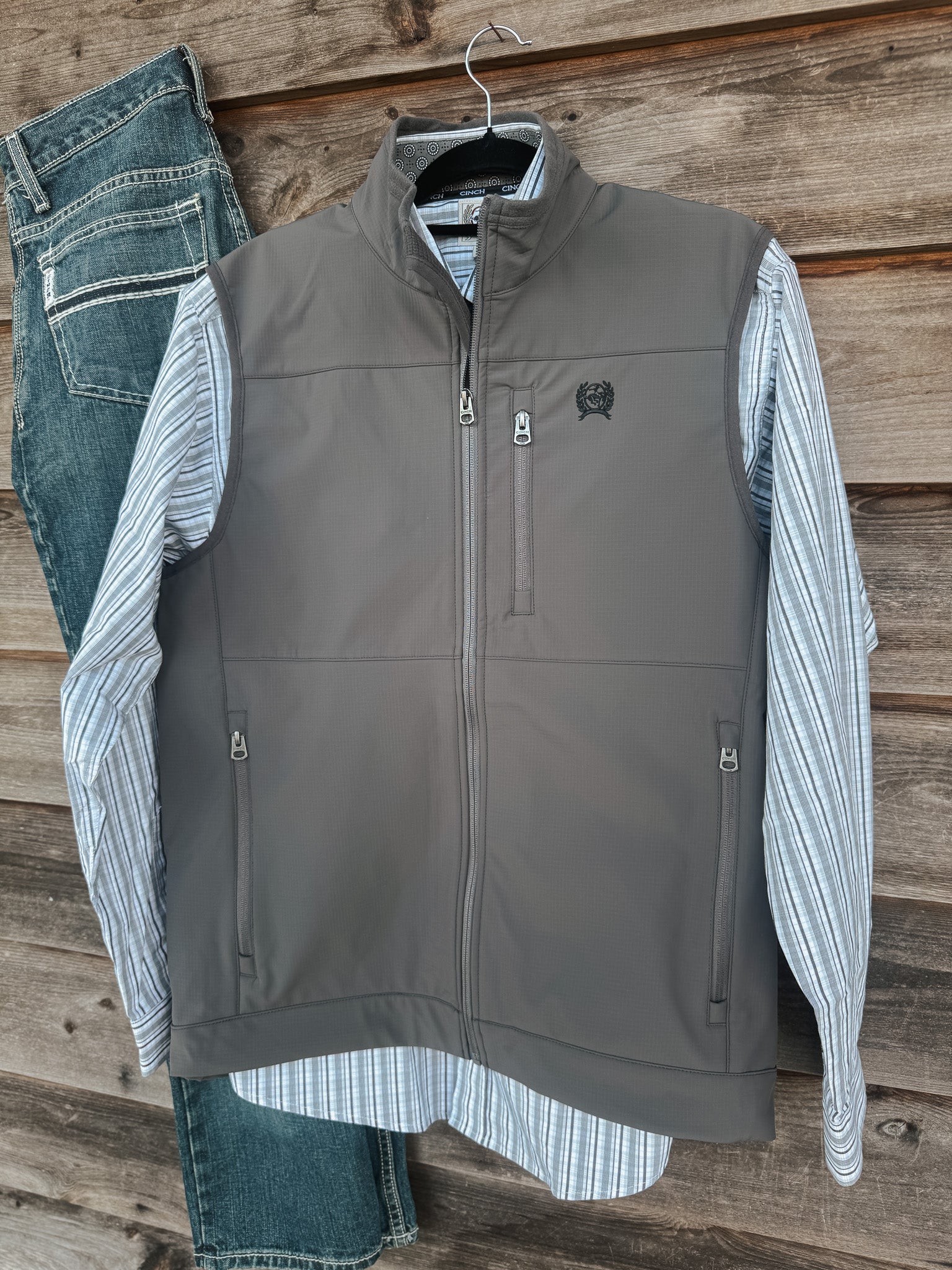 Men's Cinch Gray Windproof Zip Up Vest