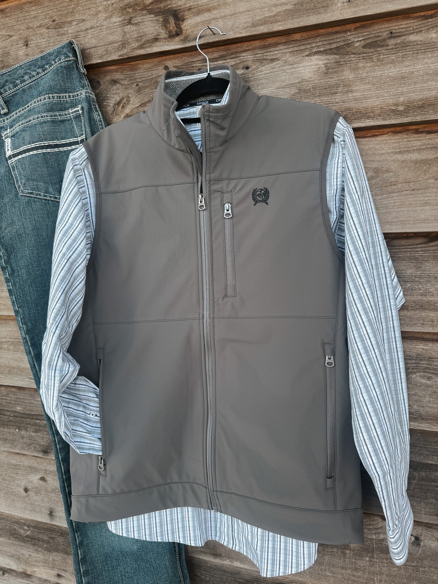 Men's Cinch Gray Windproof Zip Up Vest