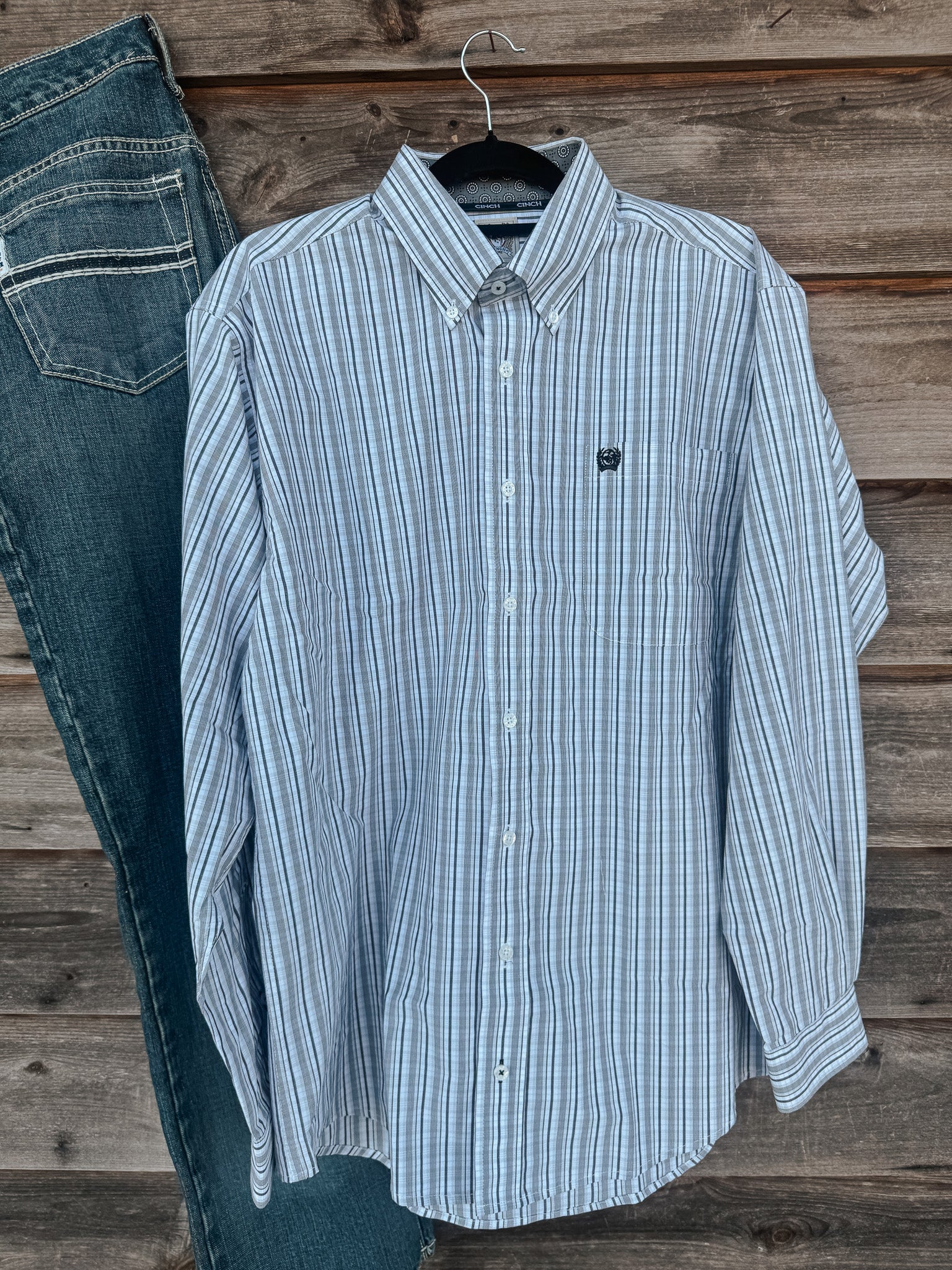 Men's Cinch White & Grey Plaid Shirt
