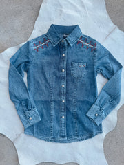 Cruel Girl Girl's Long Sleeve Denim Western Snap Shirt in Indigo