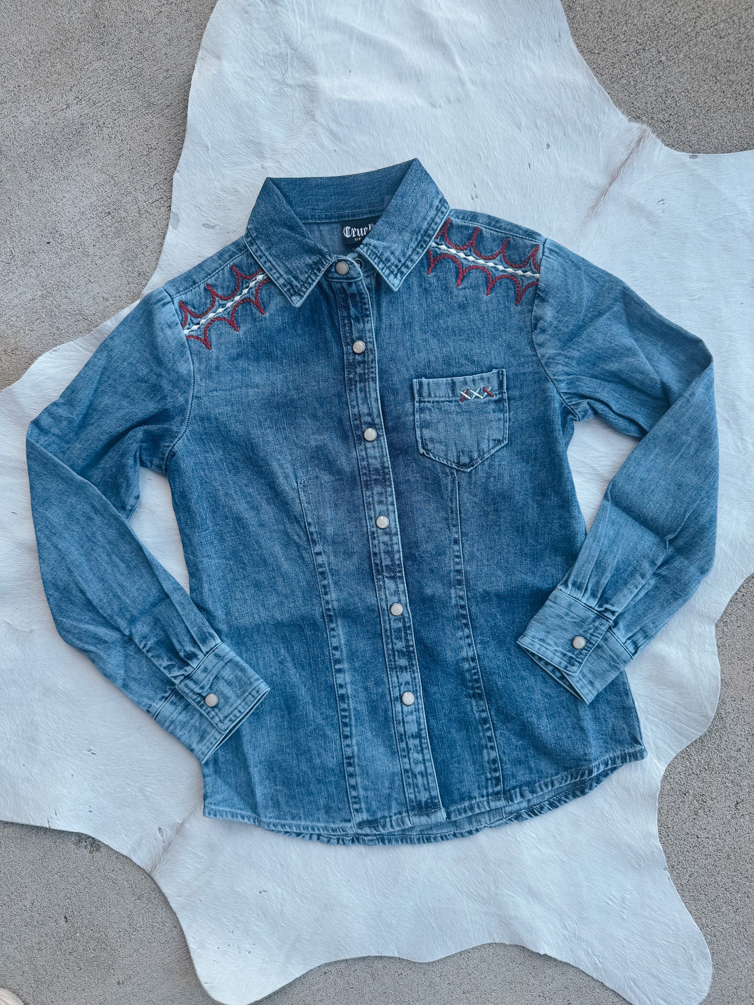 Cruel Girl Girl's Long Sleeve Denim Western Snap Shirt in Indigo