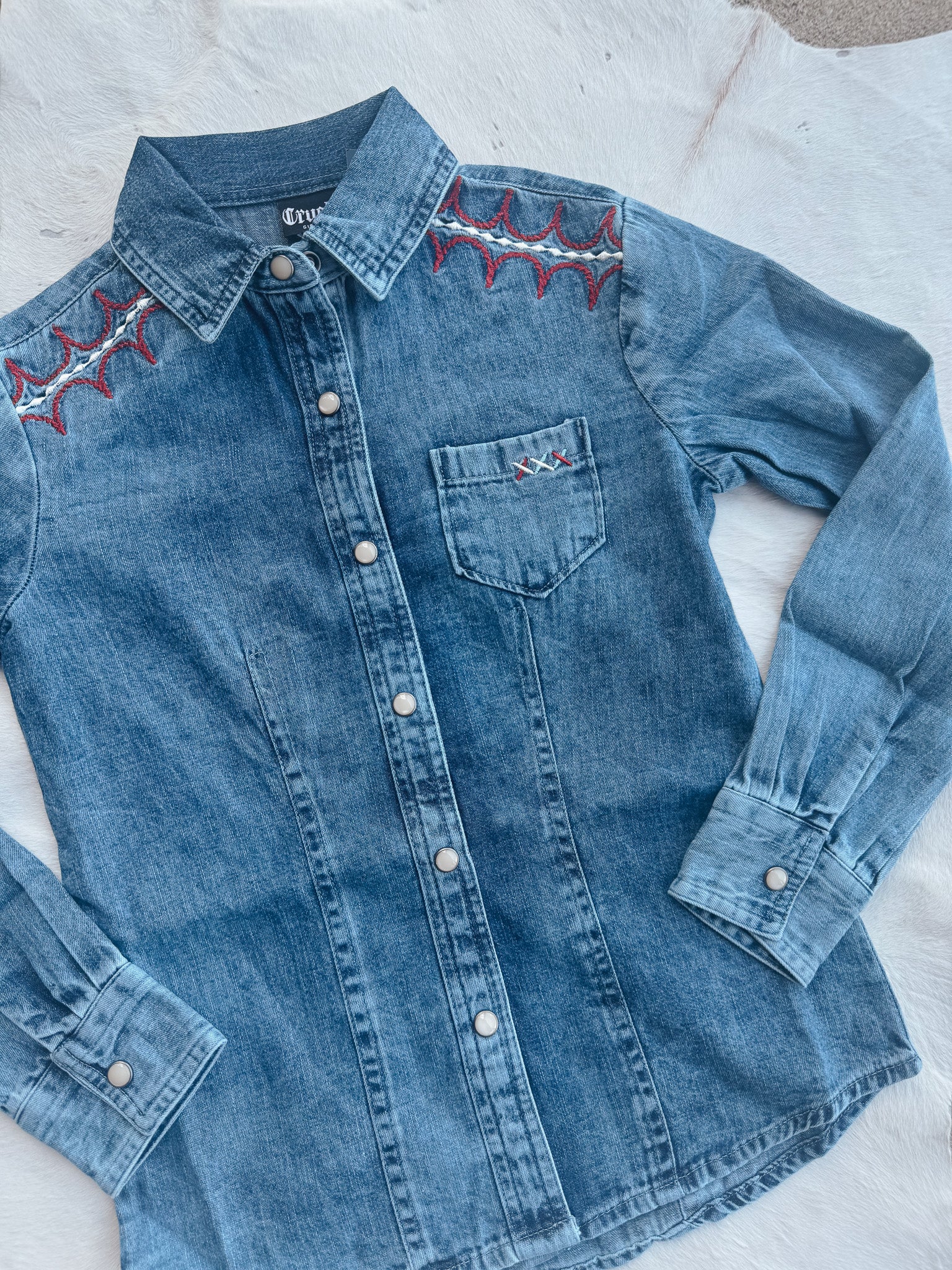 Cruel Girl Girl's Long Sleeve Denim Western Snap Shirt in Indigo