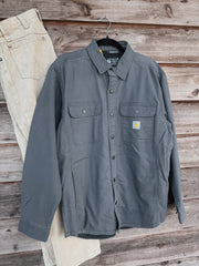 Men's Carhartt Rugged Flex Relaxed Fit Canvas Fleece-Lined Shirt Jacket in Grey