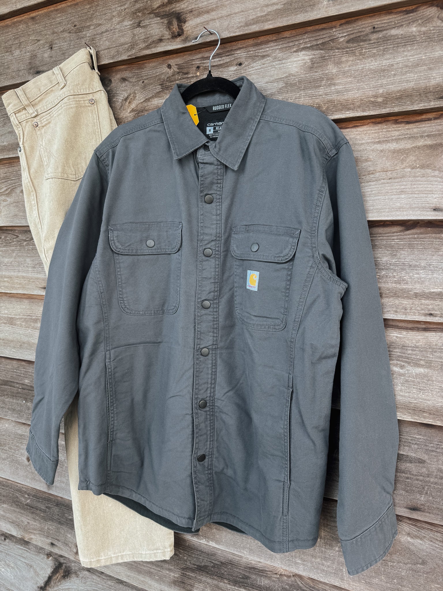 Men's Carhartt Rugged Flex Relaxed Fit Canvas Fleece-Lined Shirt Jacket in Grey