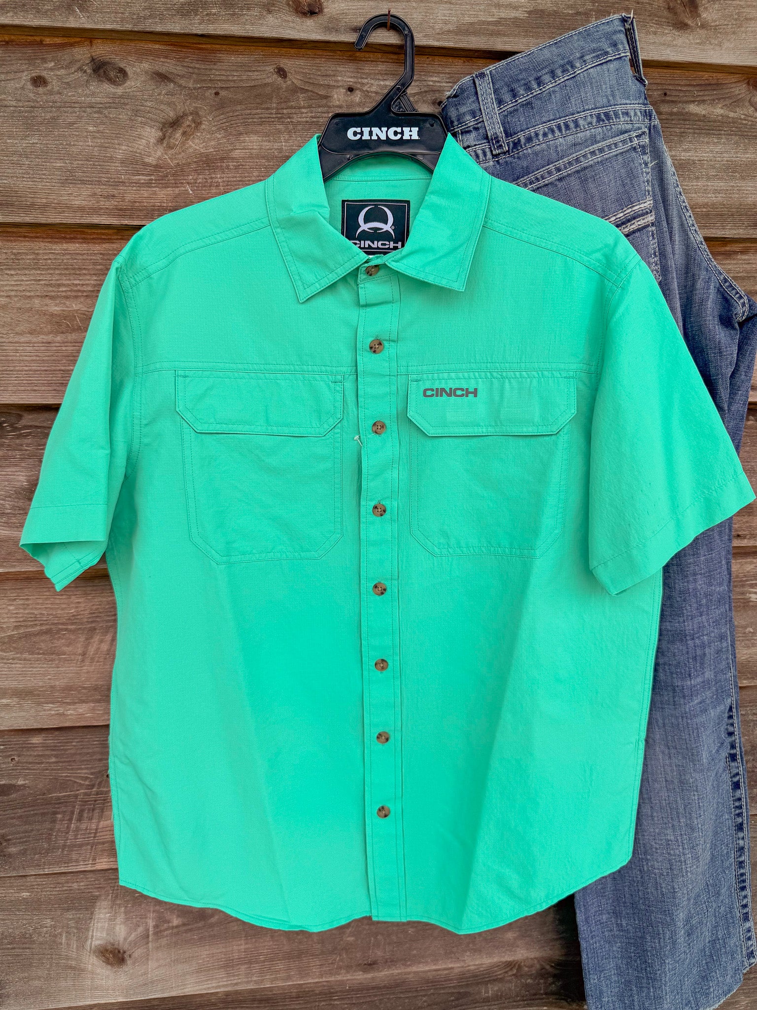 Men's Cinch Ripstop Solid Button-Down Western Shirt in Turquoise