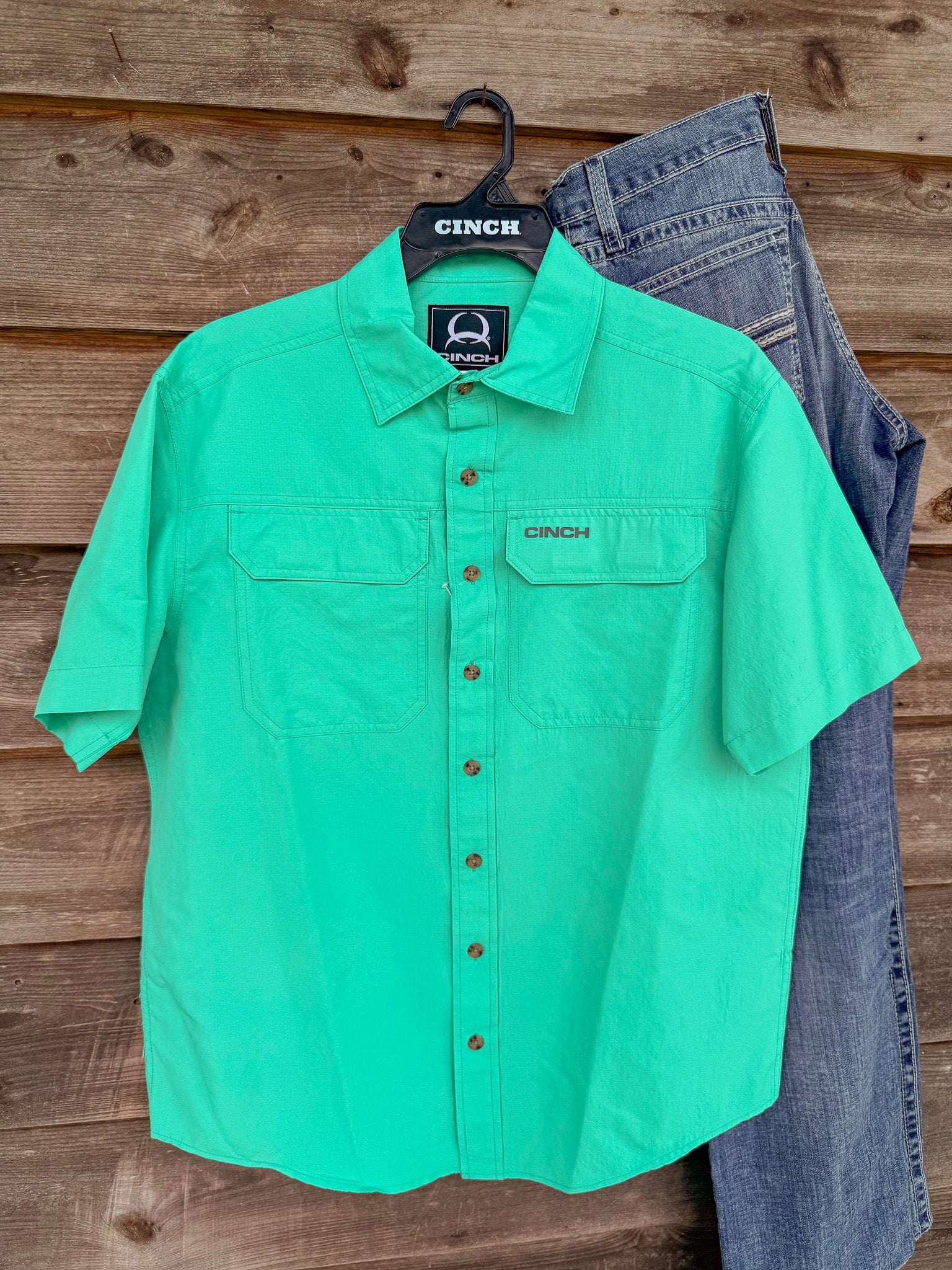 Men's Cinch Ripstop Solid Button-Down Western Shirt in Turquoise