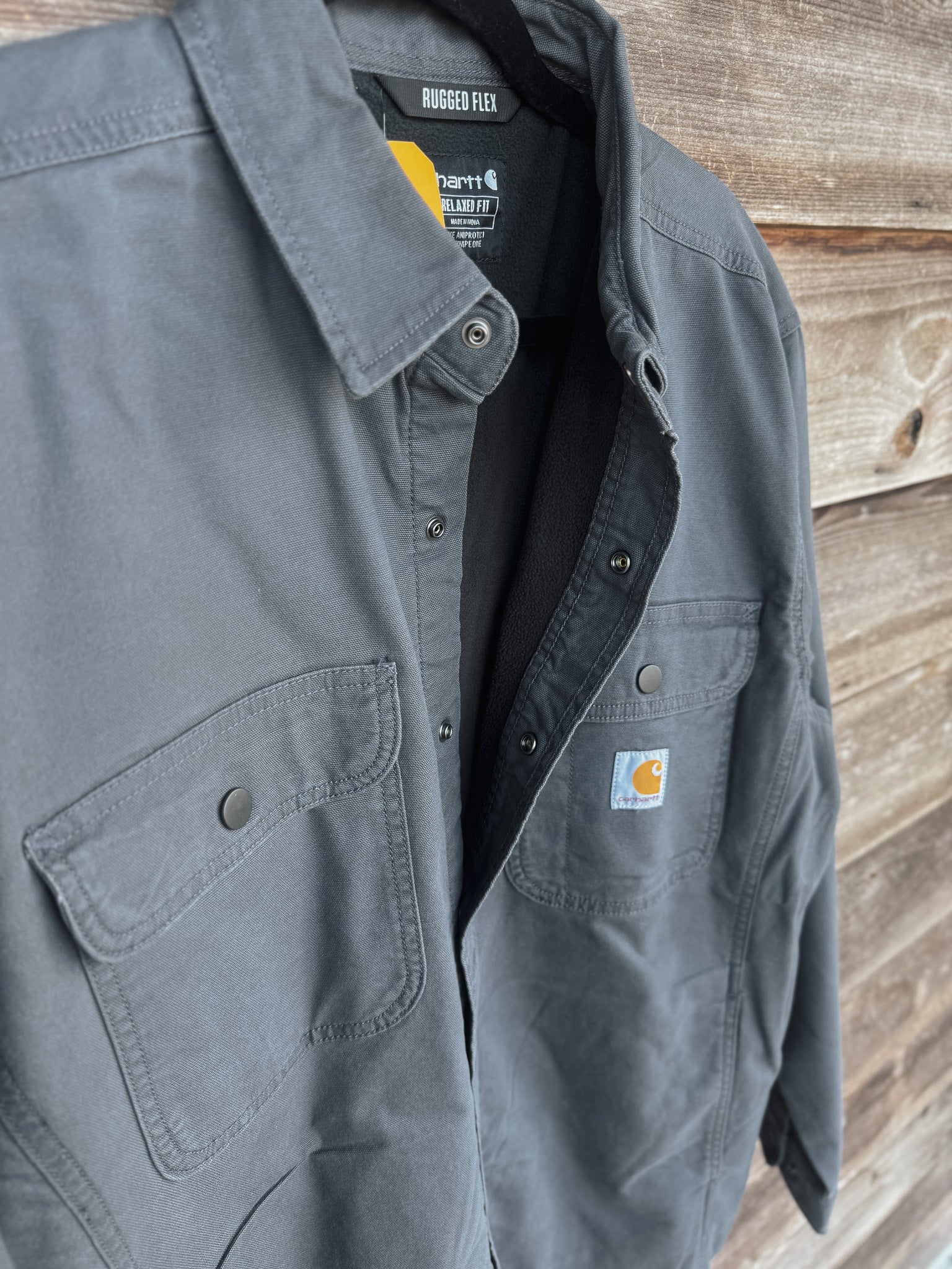 Men's Carhartt Rugged Flex Relaxed Fit Canvas Fleece-Lined Shirt Jacket in Grey