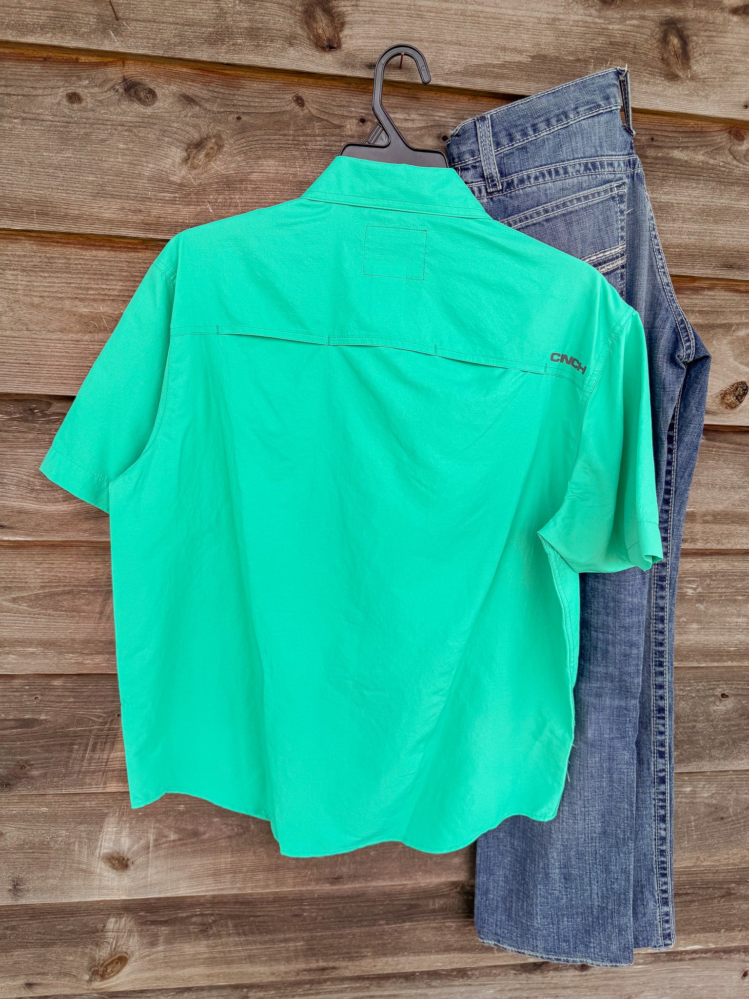 Men's Cinch Ripstop Solid Button-Down Western Shirt in Turquoise