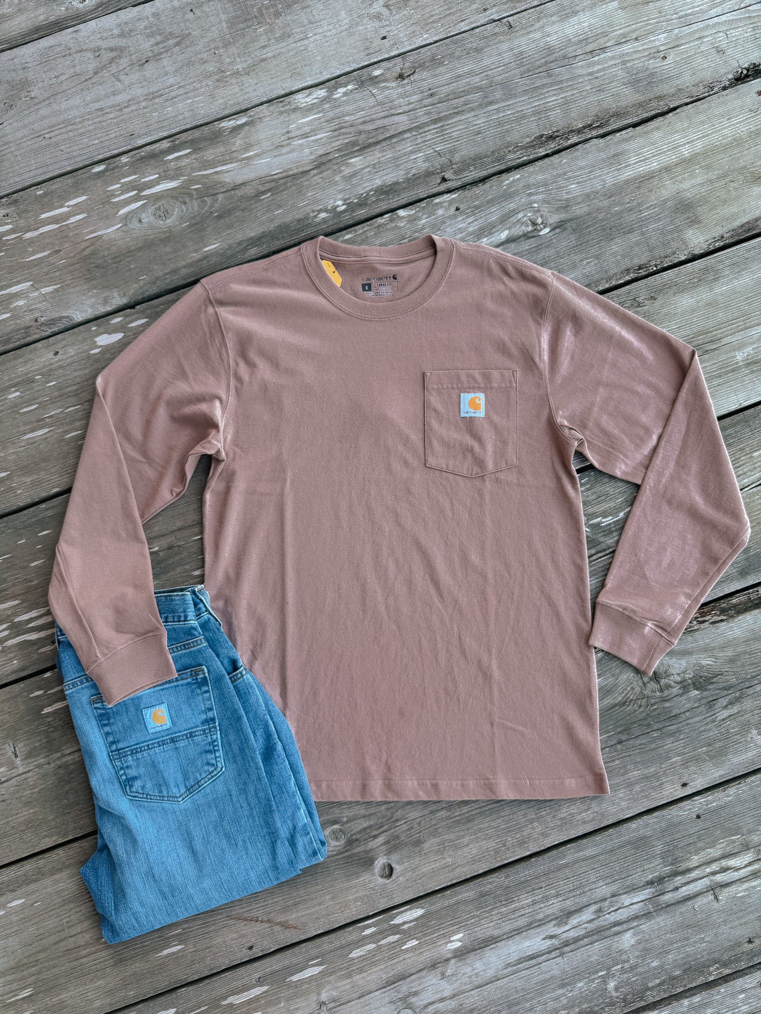 Carhartt Loose Fit Heavyweight Long-Sleeve Pocket T-Shirt in Soft Sepia